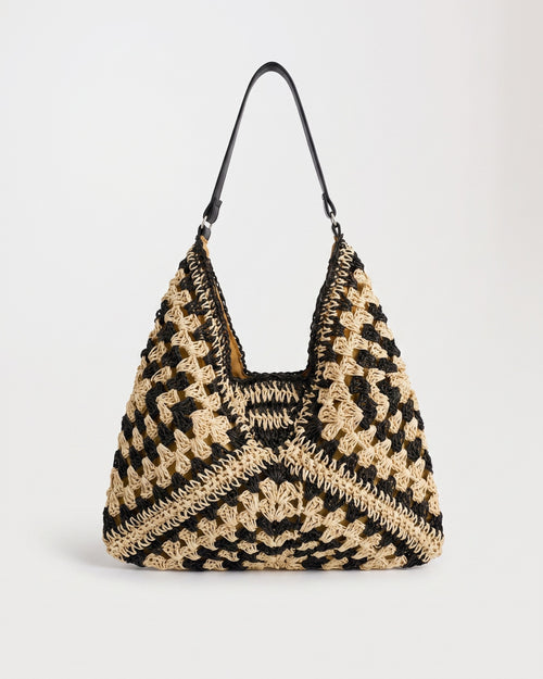 Handmade cutout straw shoulder bag with contrast weave — RABUKO