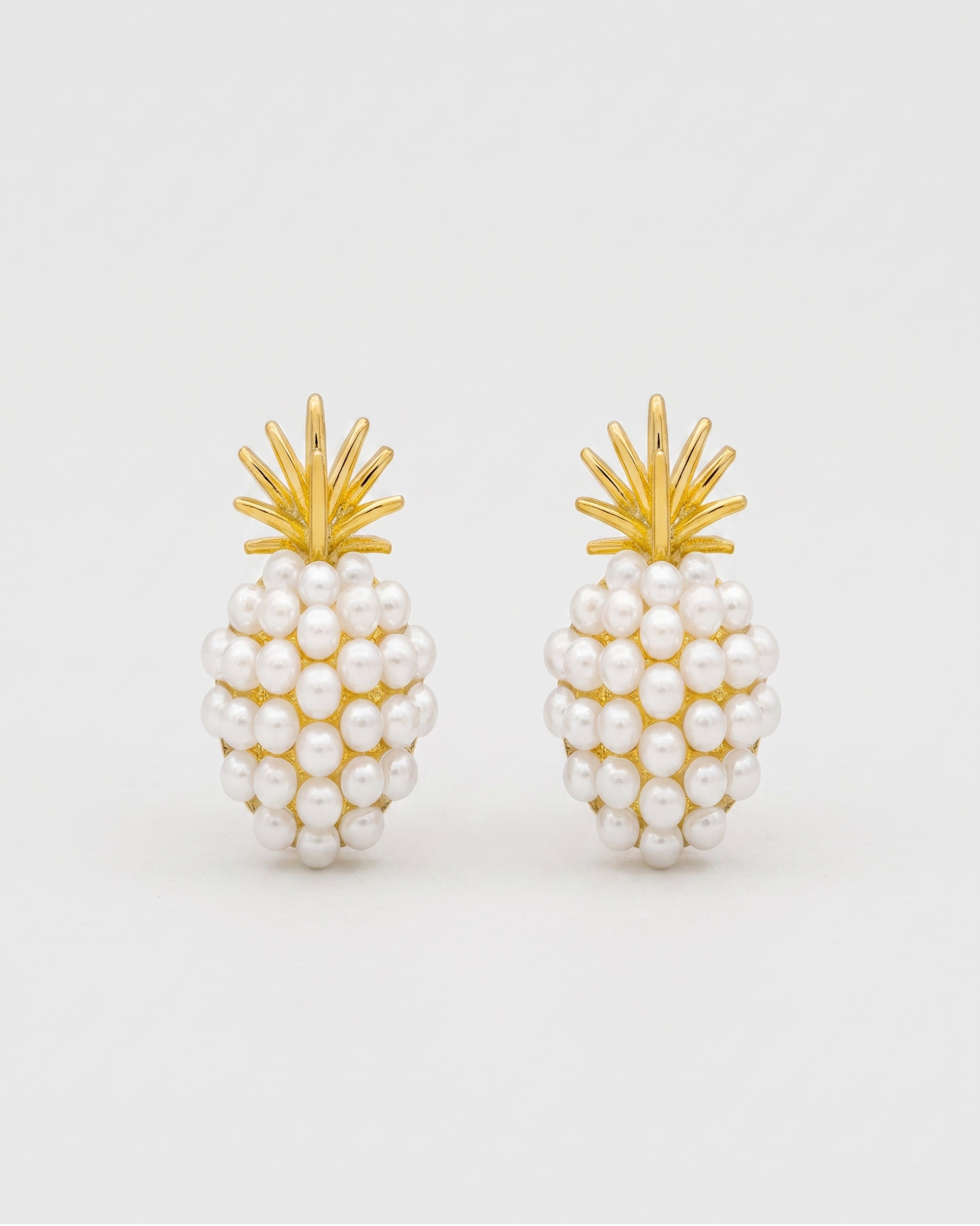Pineapple Starfish Pearl Earrings in gold — front view, RABUKO