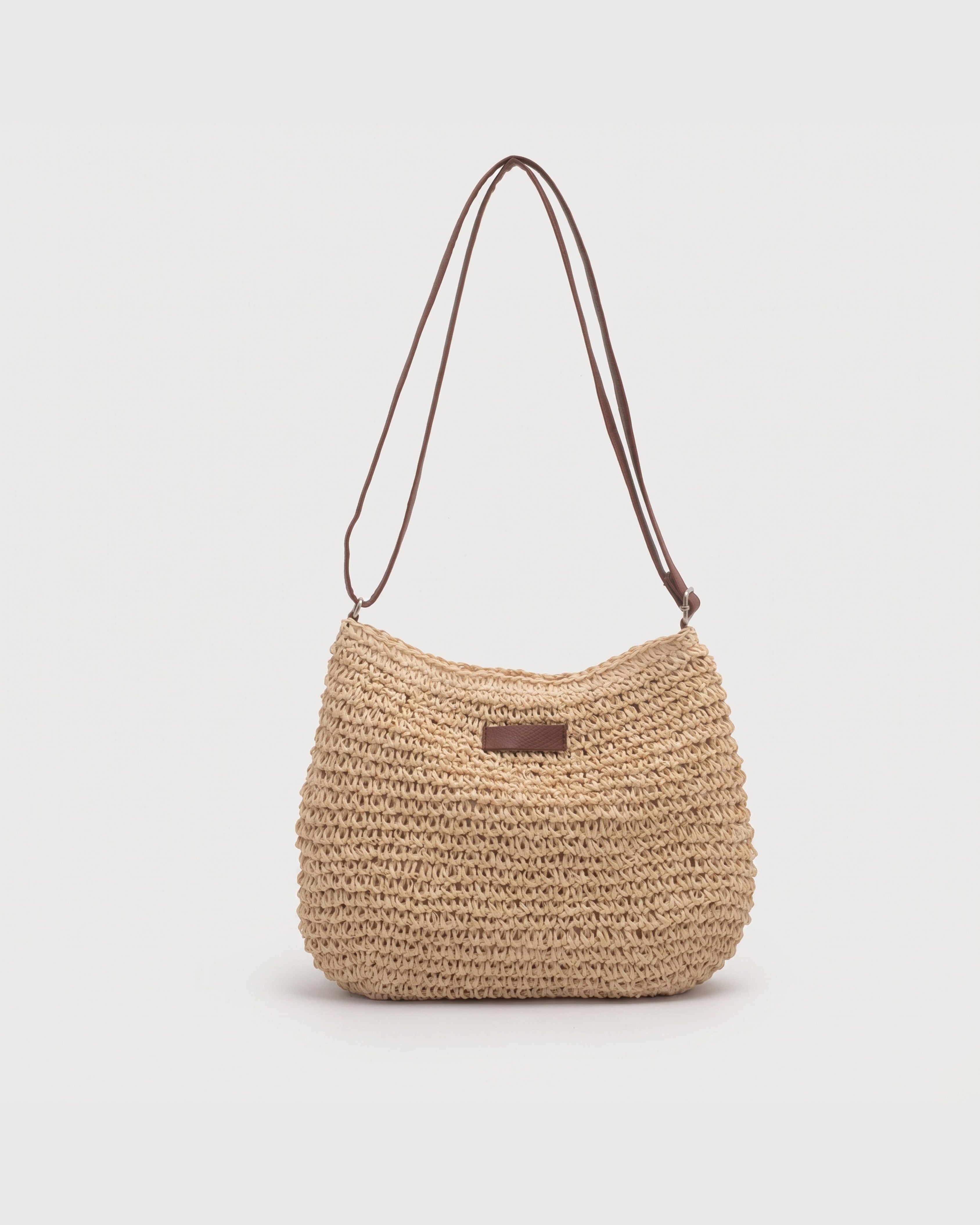 Raffia-Effect Tote Bag in beige — front view, RABUKO