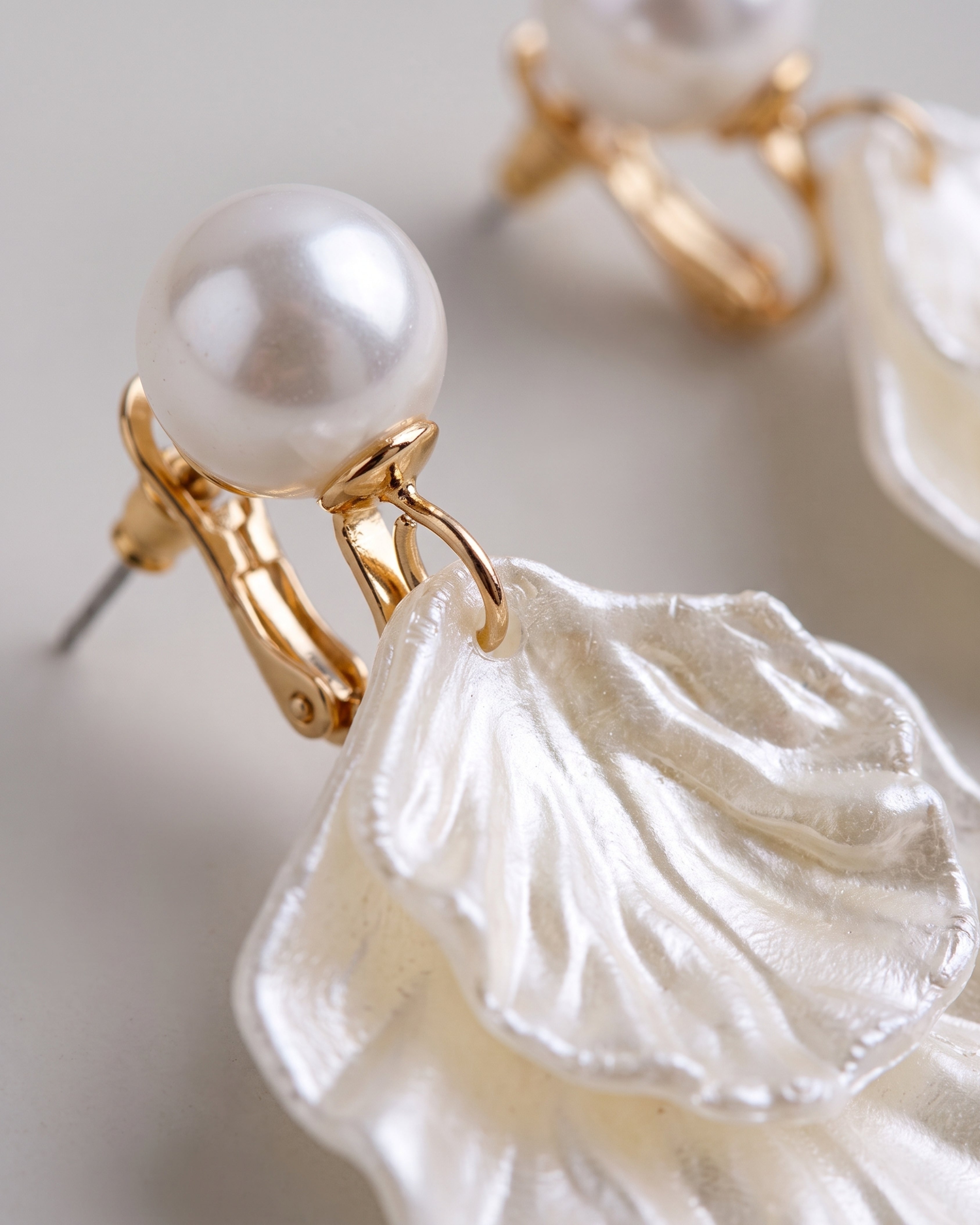 Pearl Shell Earrings — macro detail, RABUKO