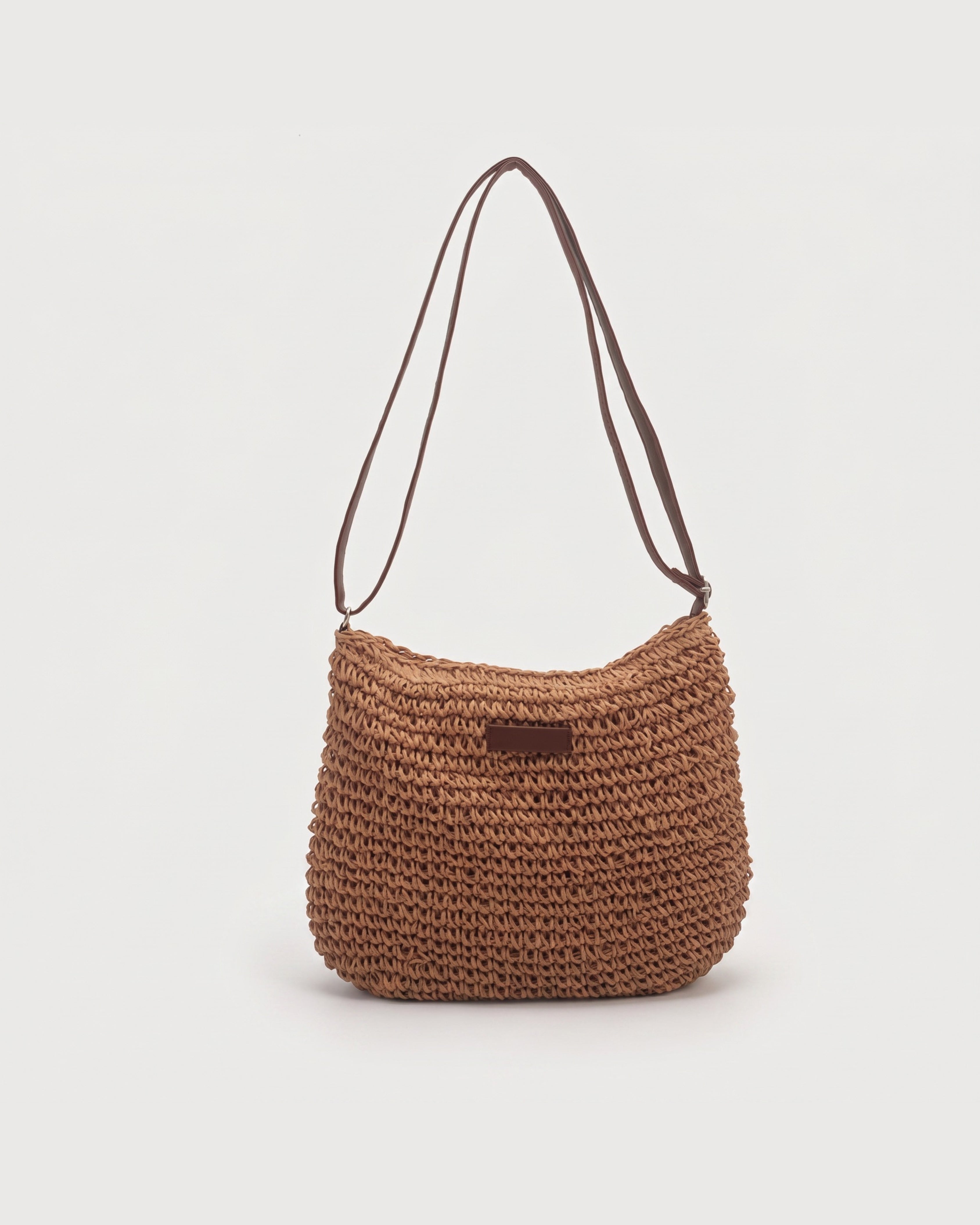 Raffia-Effect Tote Bag in khaki — front view, RABUKO