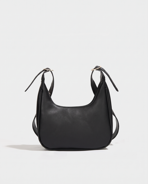 Crescent mini crossbody bag in black — front view, RABUKO