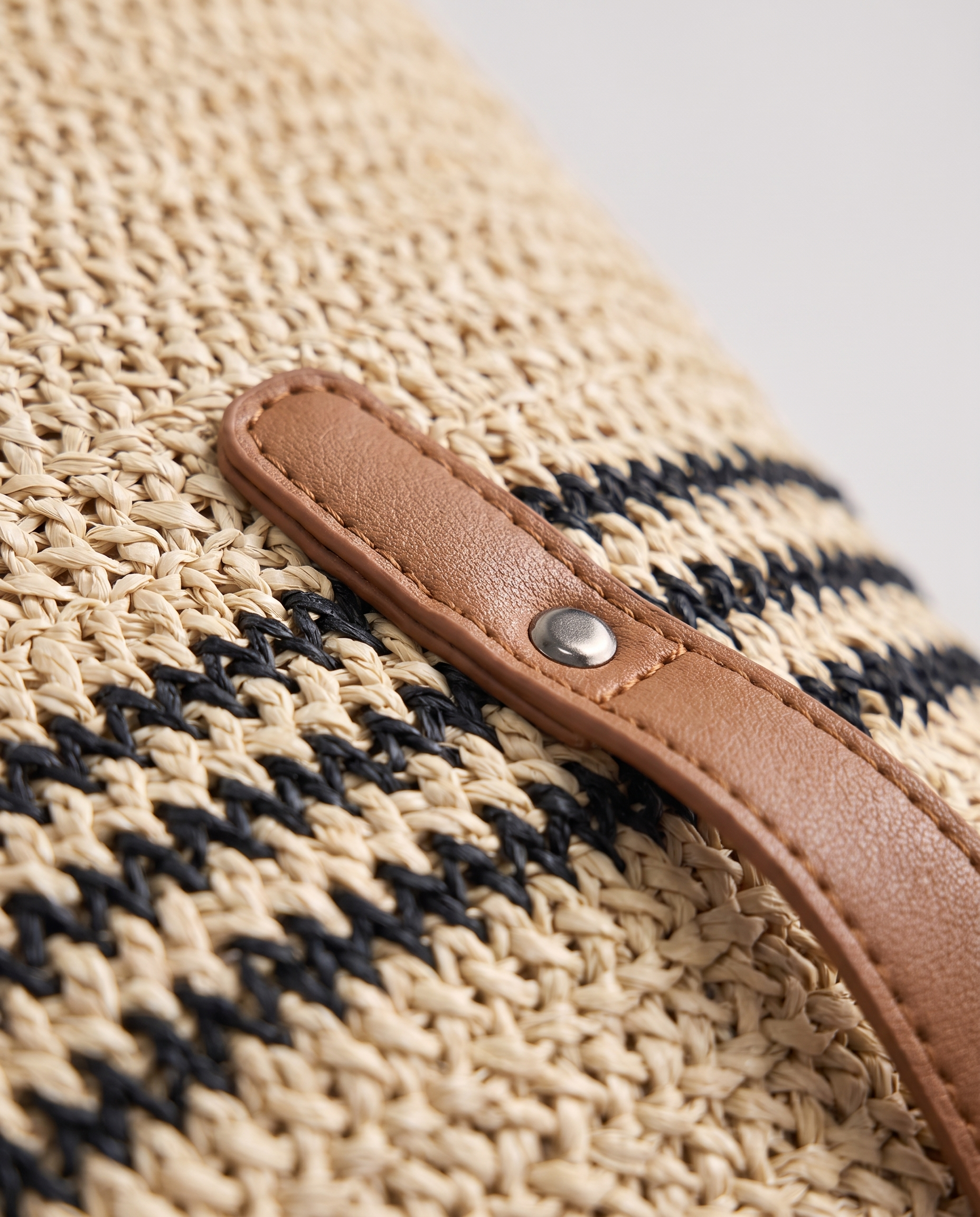 Striped Straw Shoulder Bag in khaki — weave texture detail, RABUKO