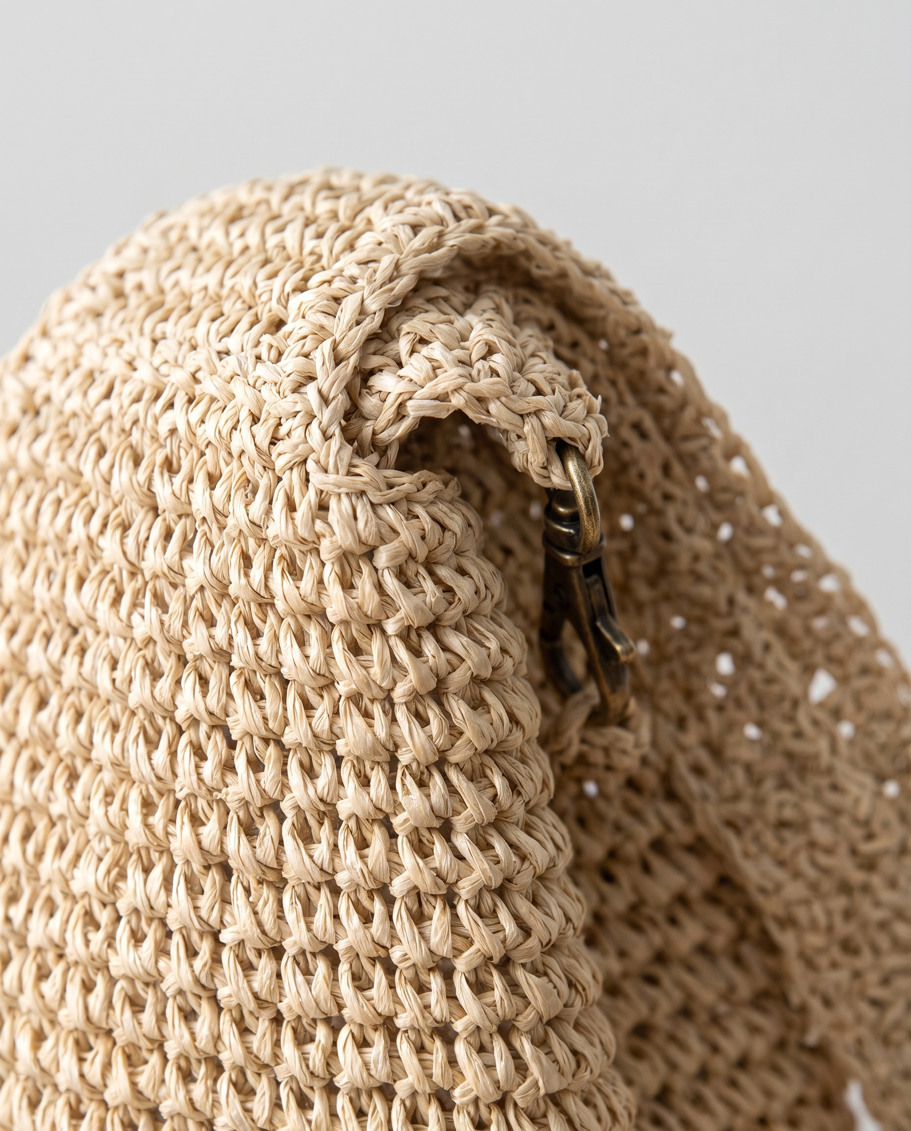 Large Woven Straw Bag in beige — weave texture detail, RABUKO
