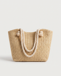 Large Straw Flap Bag in khaki — front view, RABUKO