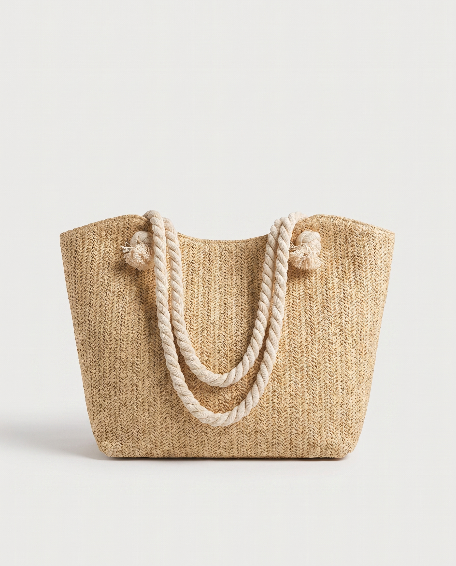 Large Straw Flap Bag in khaki — front view, RABUKO