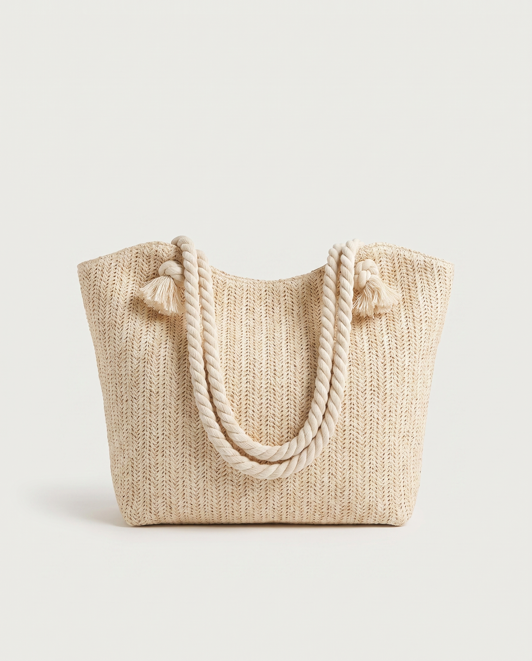 Large Straw Flap Bag in white — front view, RABUKO