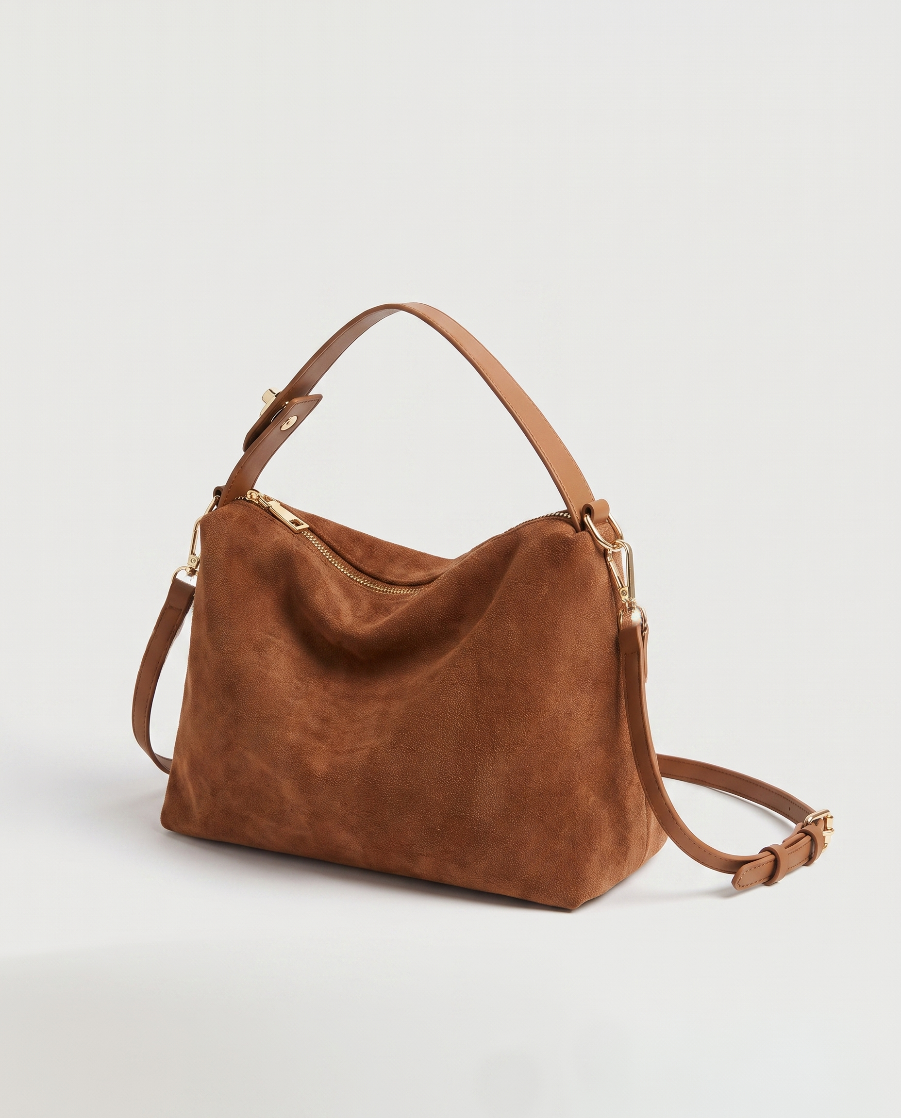 Boston Shoulder Bag in brown — three-quarter view, RABUKO