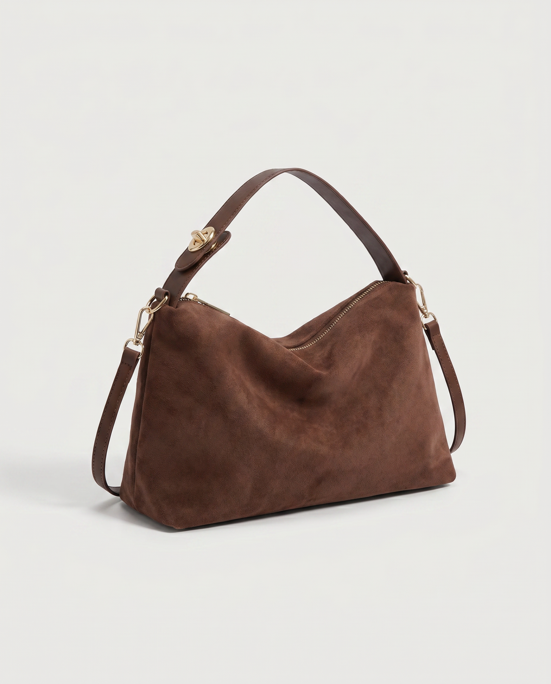 Boston Shoulder Bag in coffee — three-quarter view, RABUKO