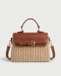 Wicker Box Handbag in brown — front view, RABUKO