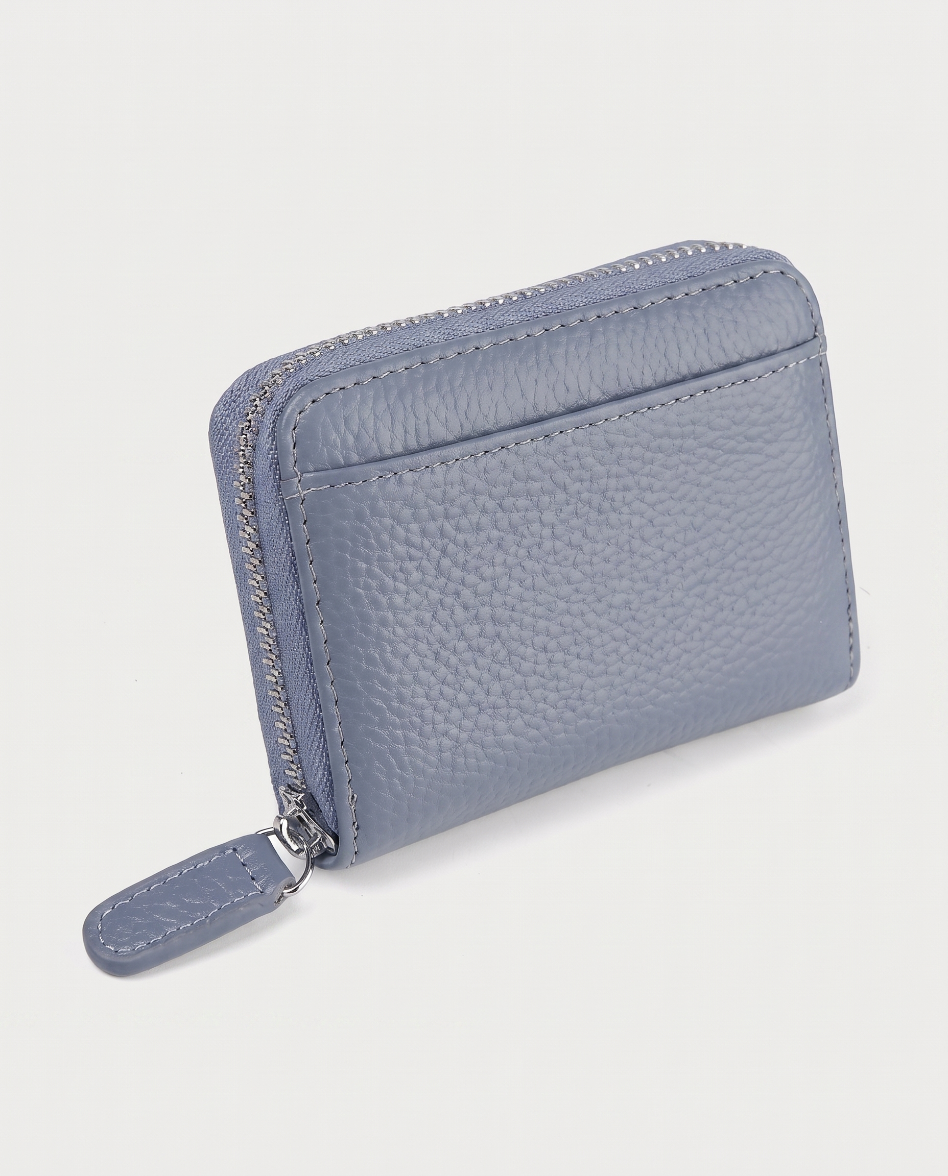 RFID Leather Card Wallet in blue — three-quarter view, RABUKO