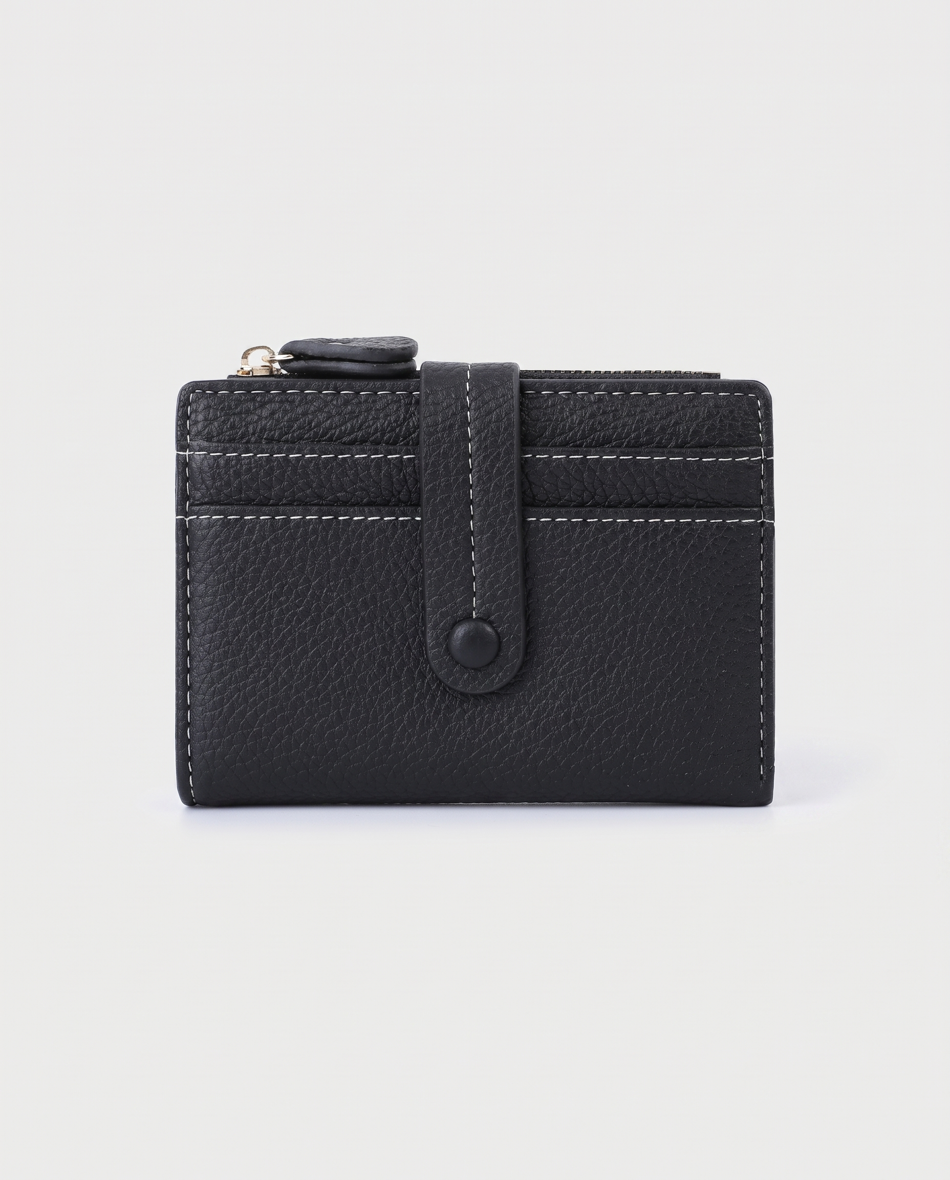 Plaid Compact Wallet in black — front view, RABUKO
