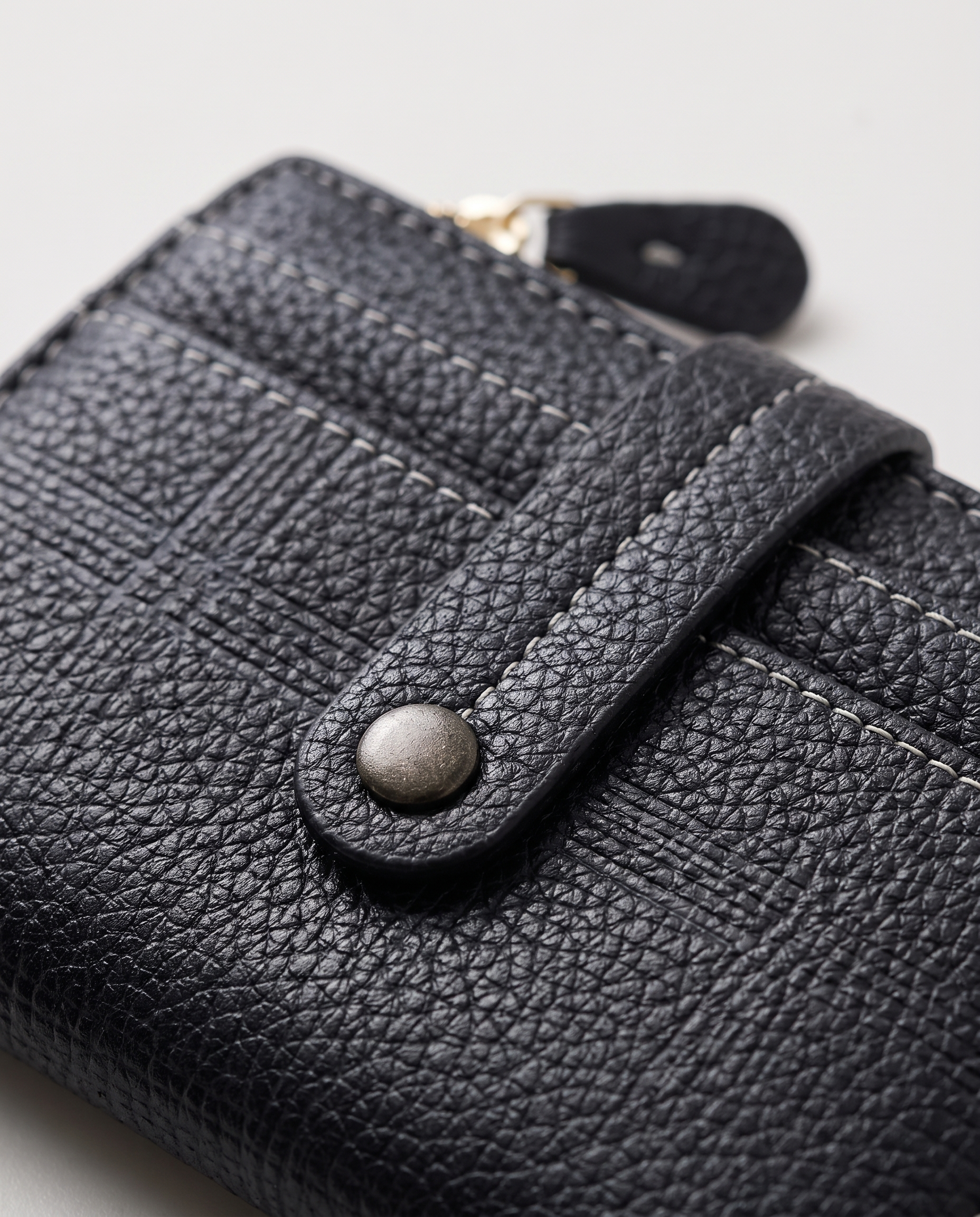 Plaid Compact Wallet in black — plaid texture detail, RABUKO