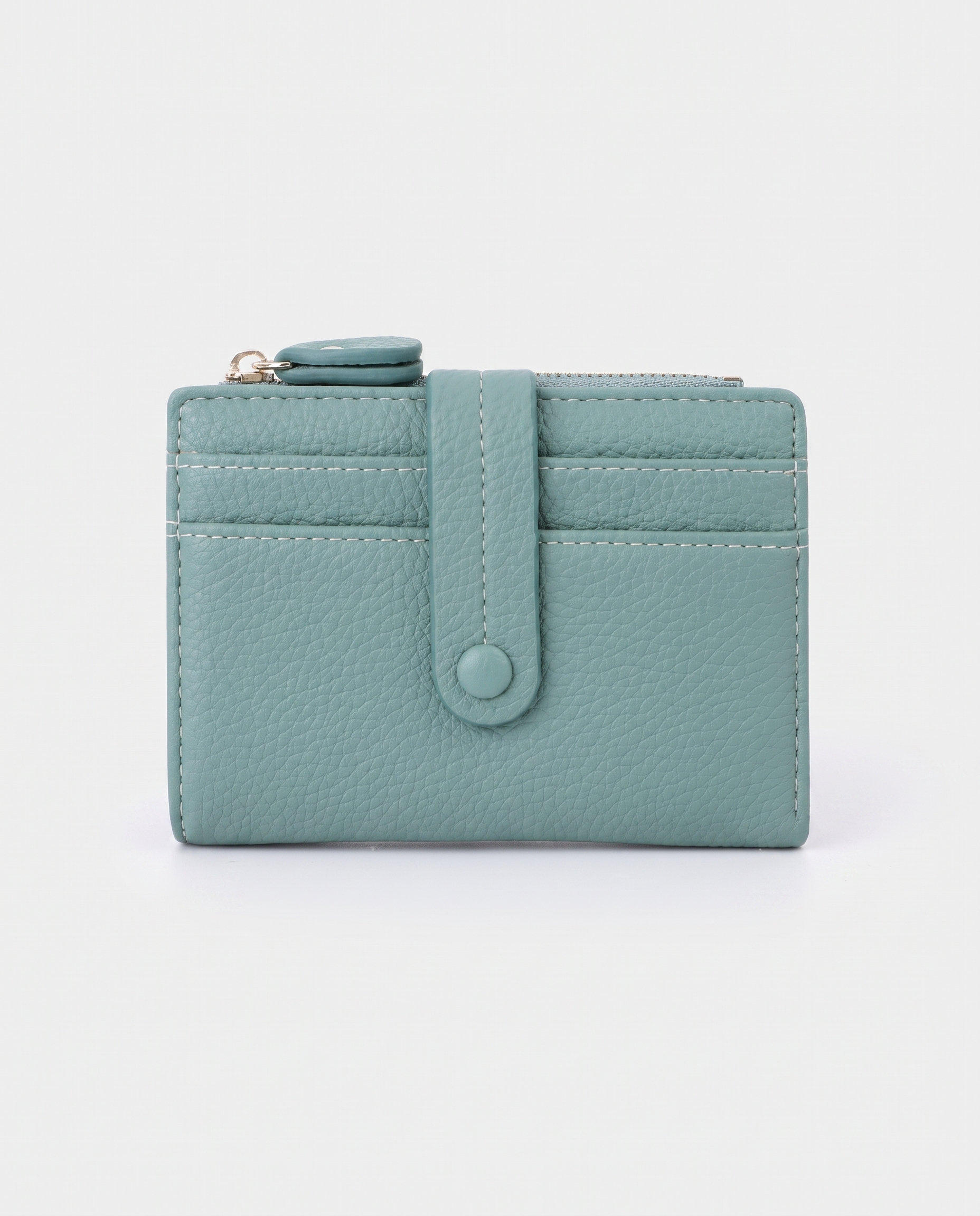 Plaid Compact Wallet in green — front view, RABUKO