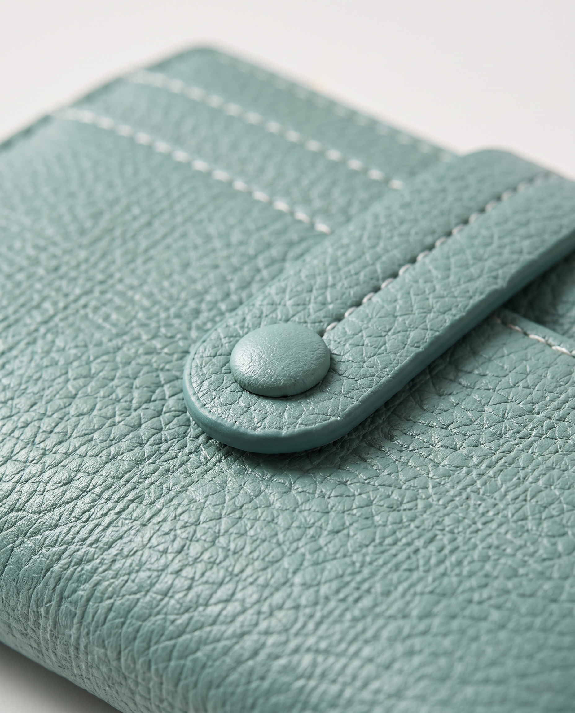 Plaid Compact Wallet in green — plaid texture detail, RABUKO