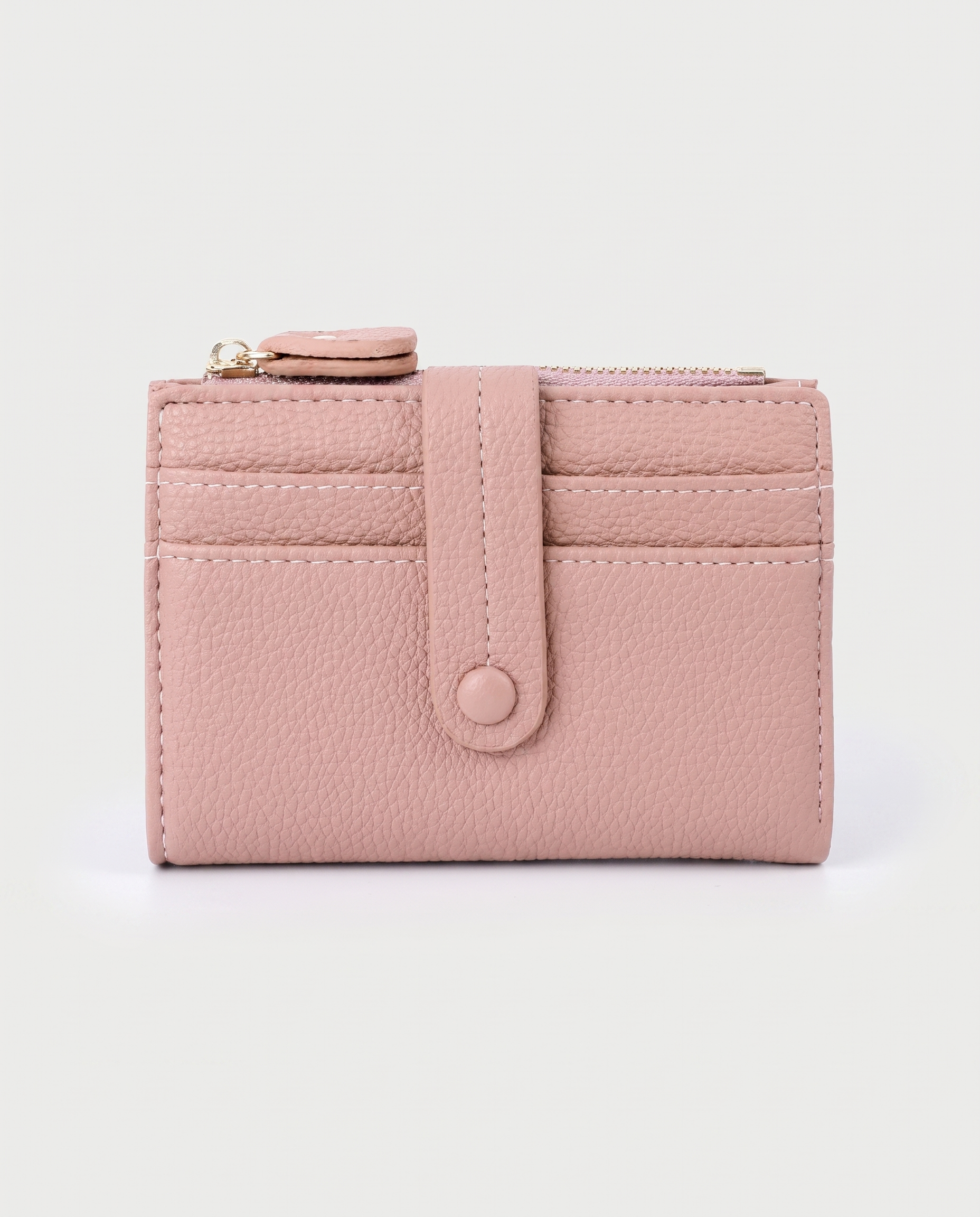 Plaid Compact Wallet in pink — front view, RABUKO