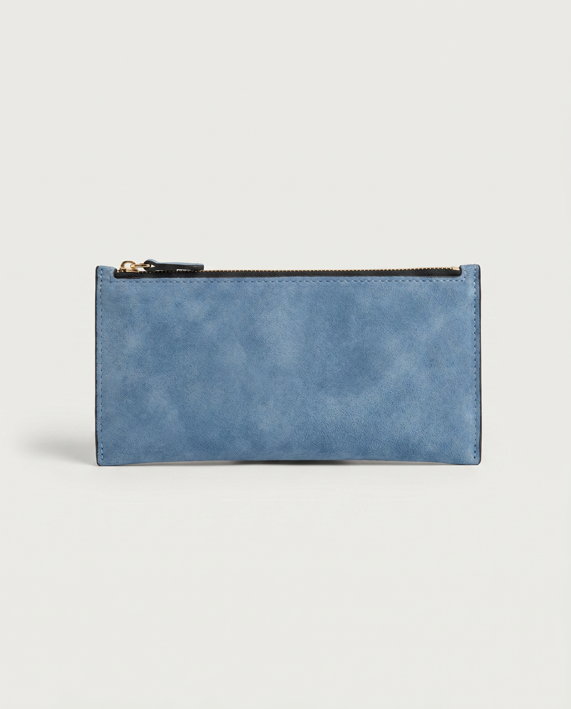 Slim Long Wallet in blue — front view, RABUKO