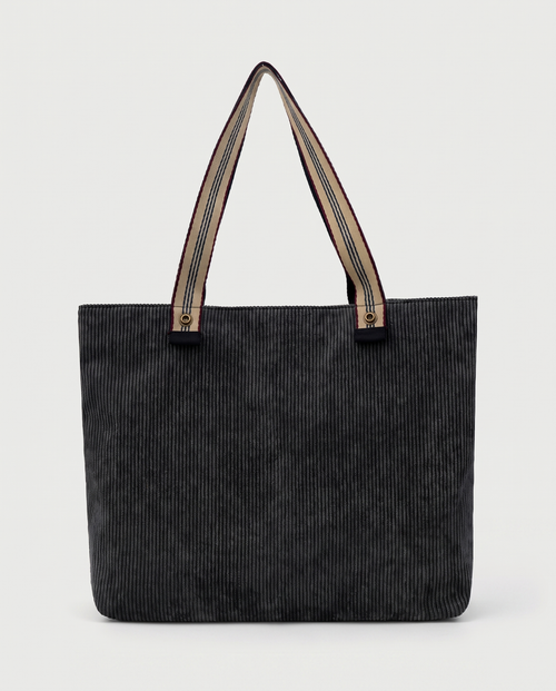 Corduroy Tote Bag in black — front view, RABUKO