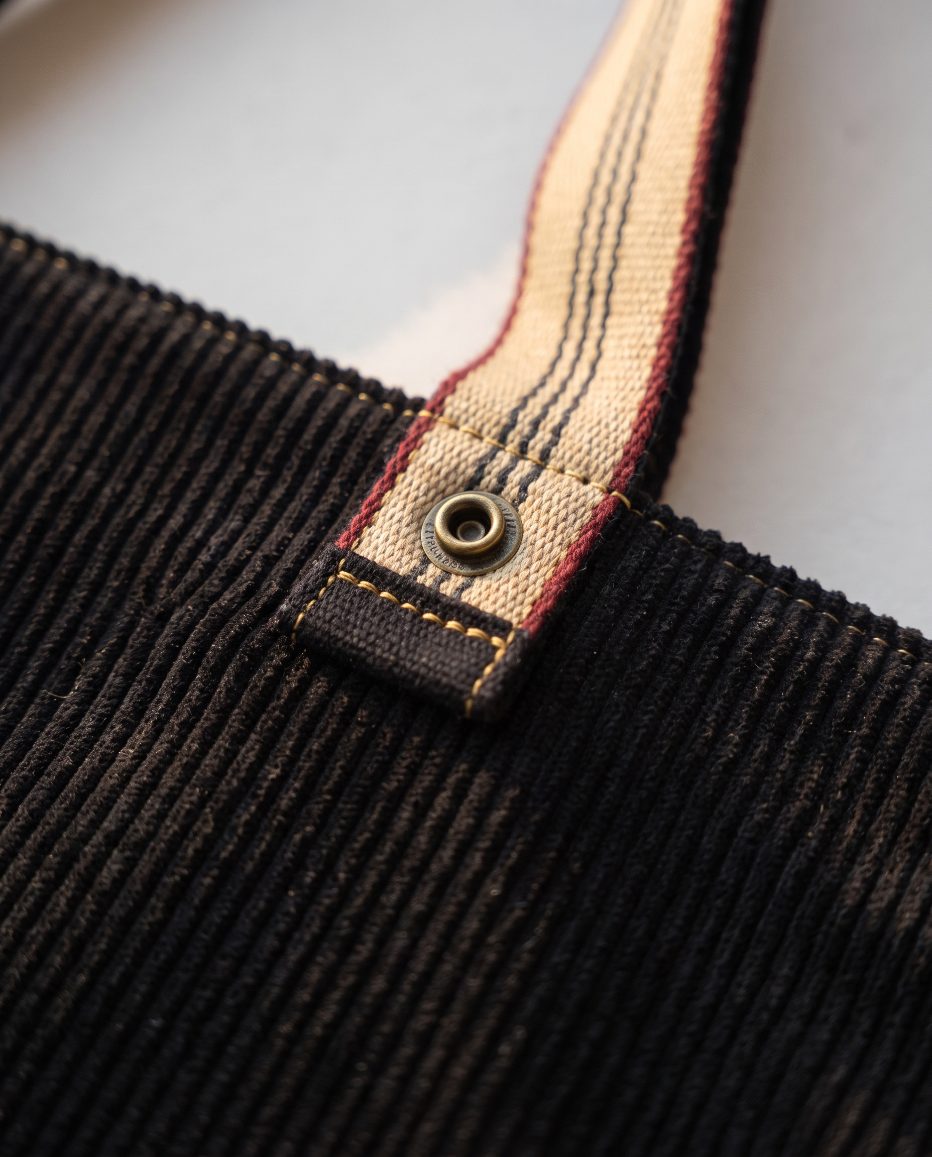 Corduroy Tote Bag in black — corduroy texture detail, RABUKO