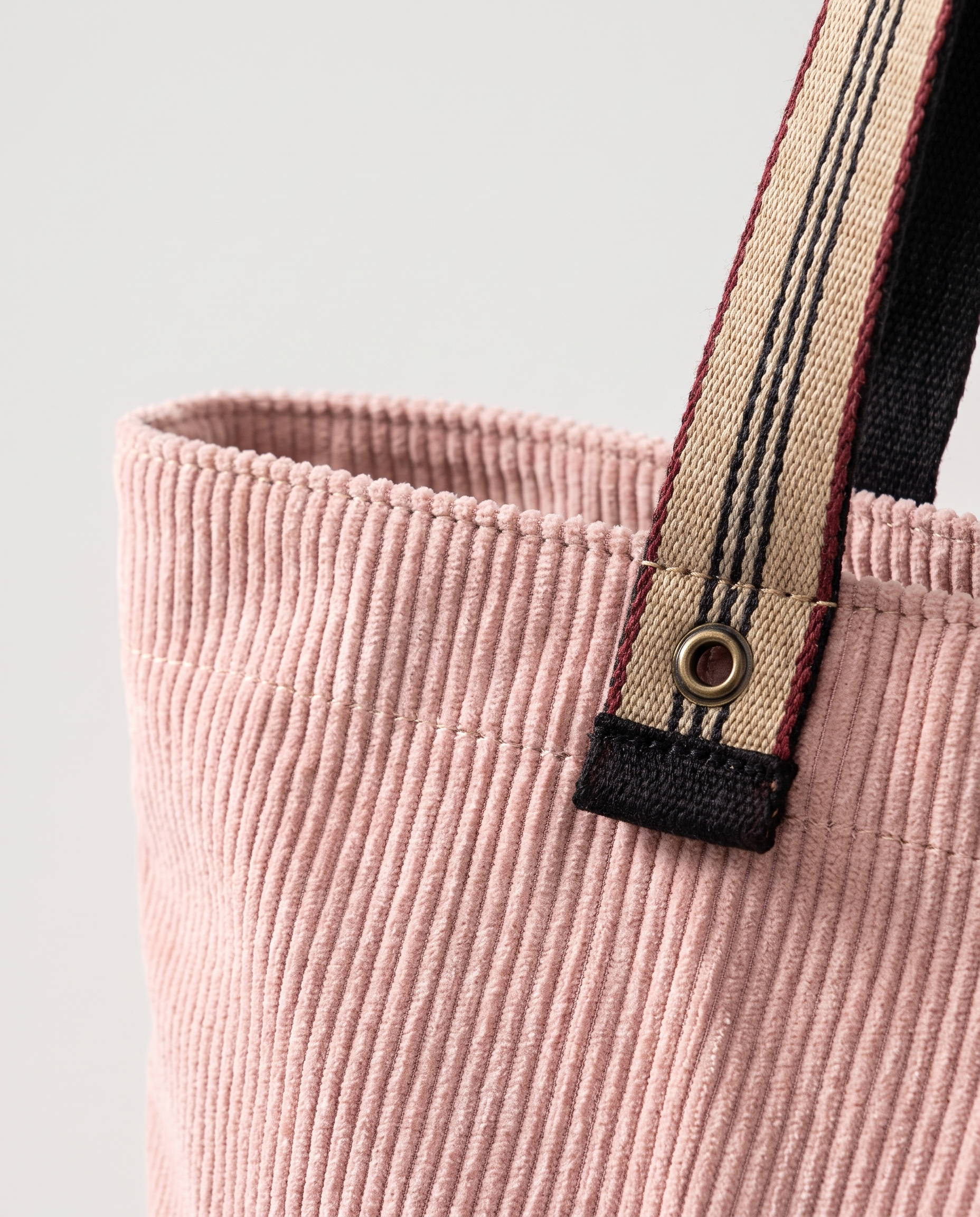 Corduroy Tote Bag in pink — corduroy texture detail, RABUKO
