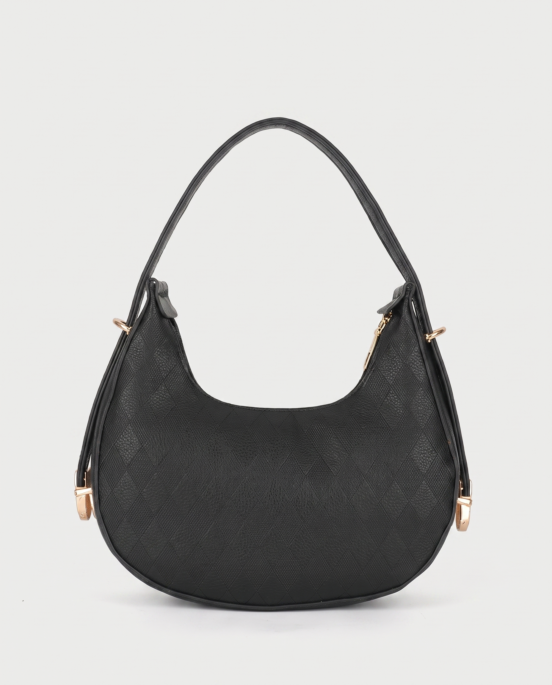Stitched Flap Bag in black — front view, RABUKO
