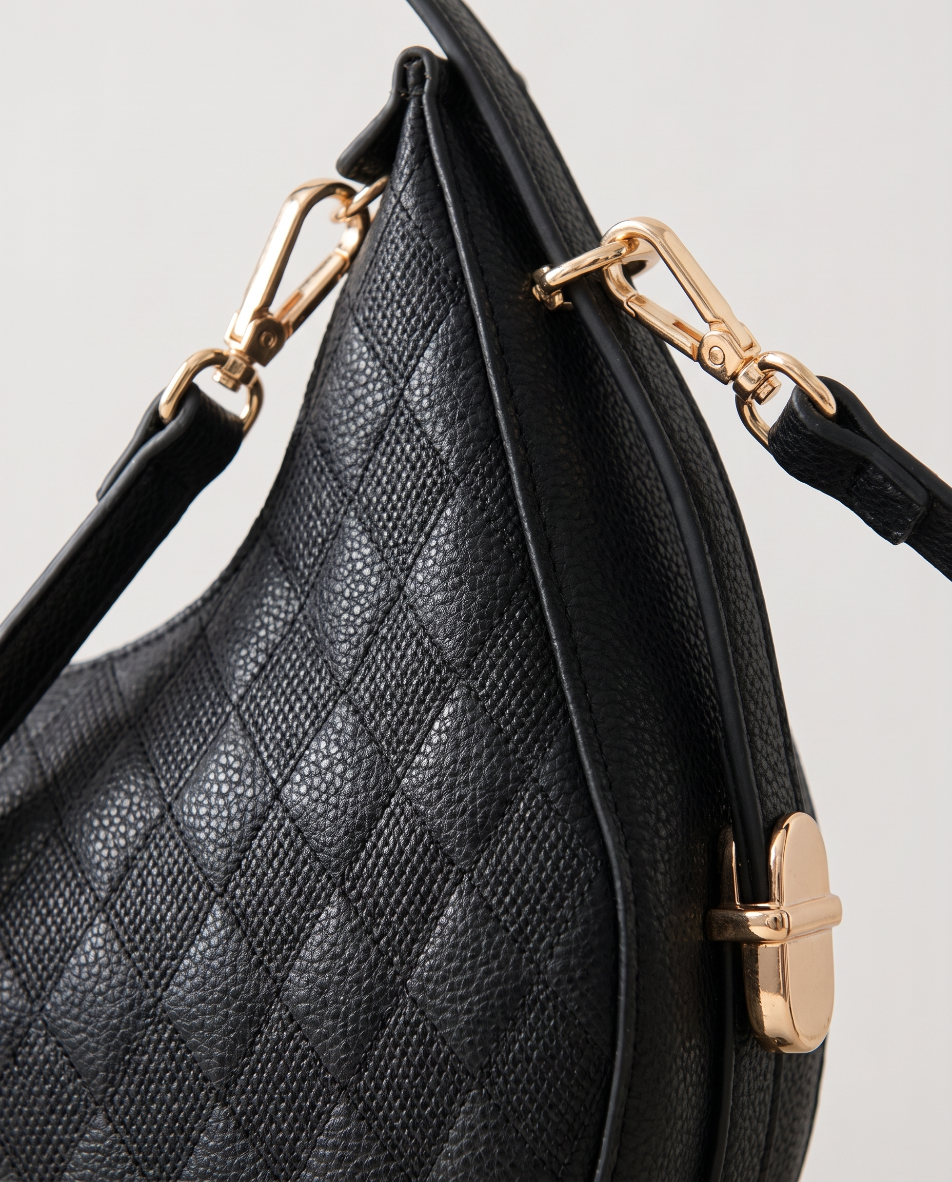 Stitched Flap Bag in black — quilted texture detail, RABUKO