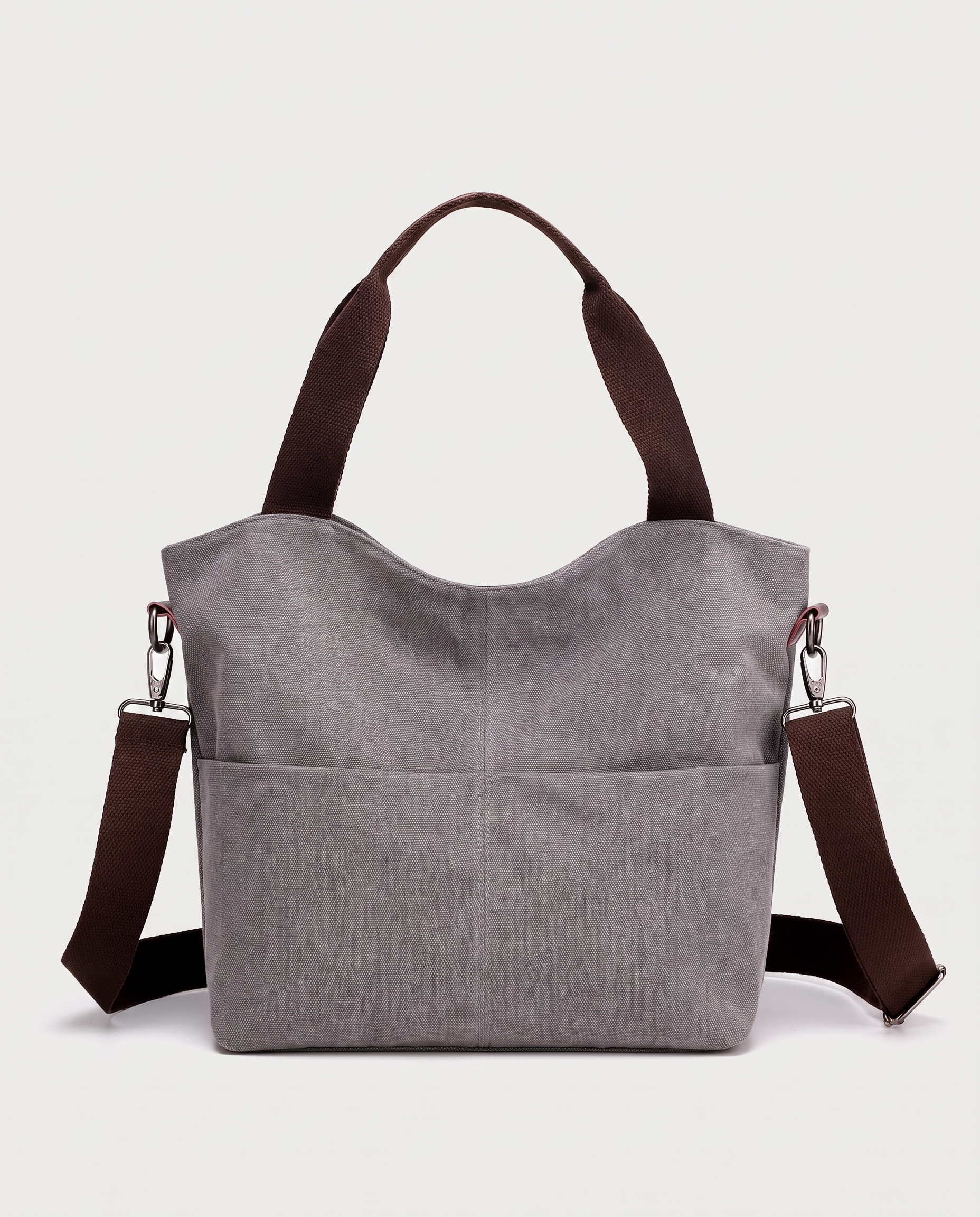 Canvas Shopper Bag in grey — front view, RABUKO