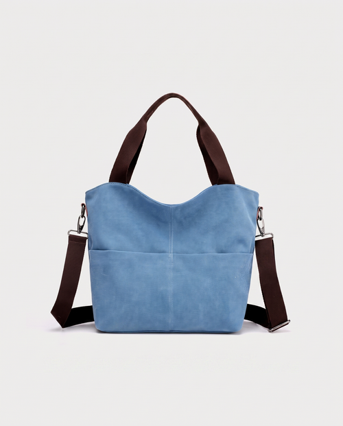 Canvas Shopper Bag in blue — front view, RABUKO