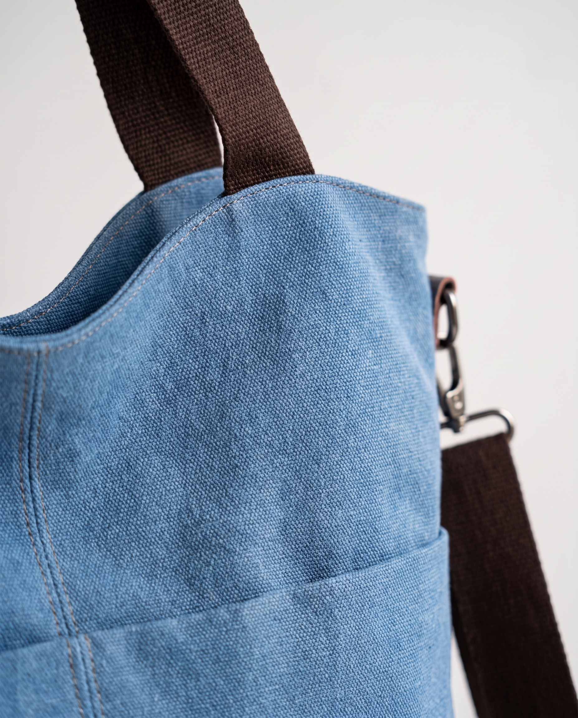 Canvas Shopper Bag in blue — canvas texture detail, RABUKO