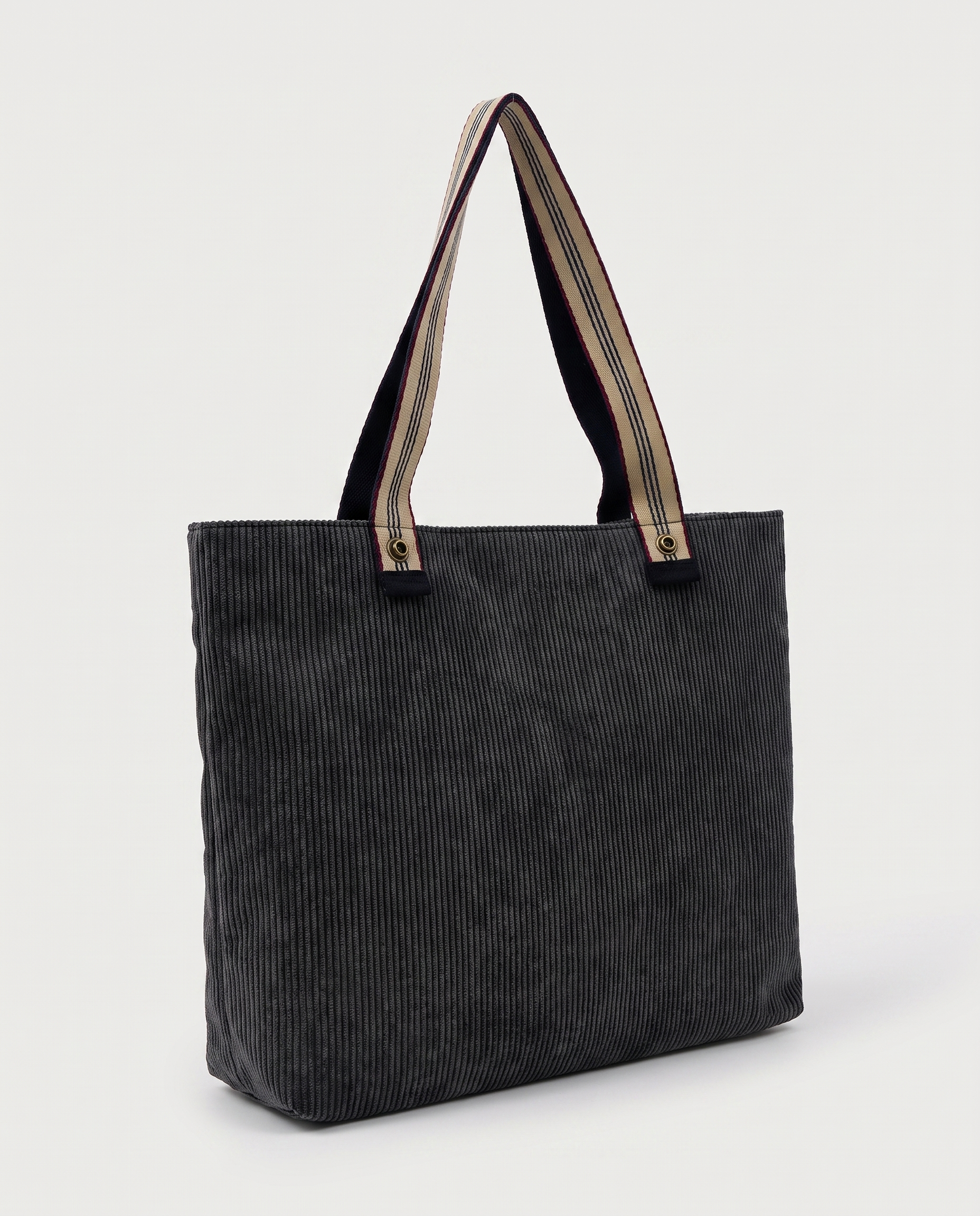 Corduroy Tote Bag in black — three-quarter view, RABUKO