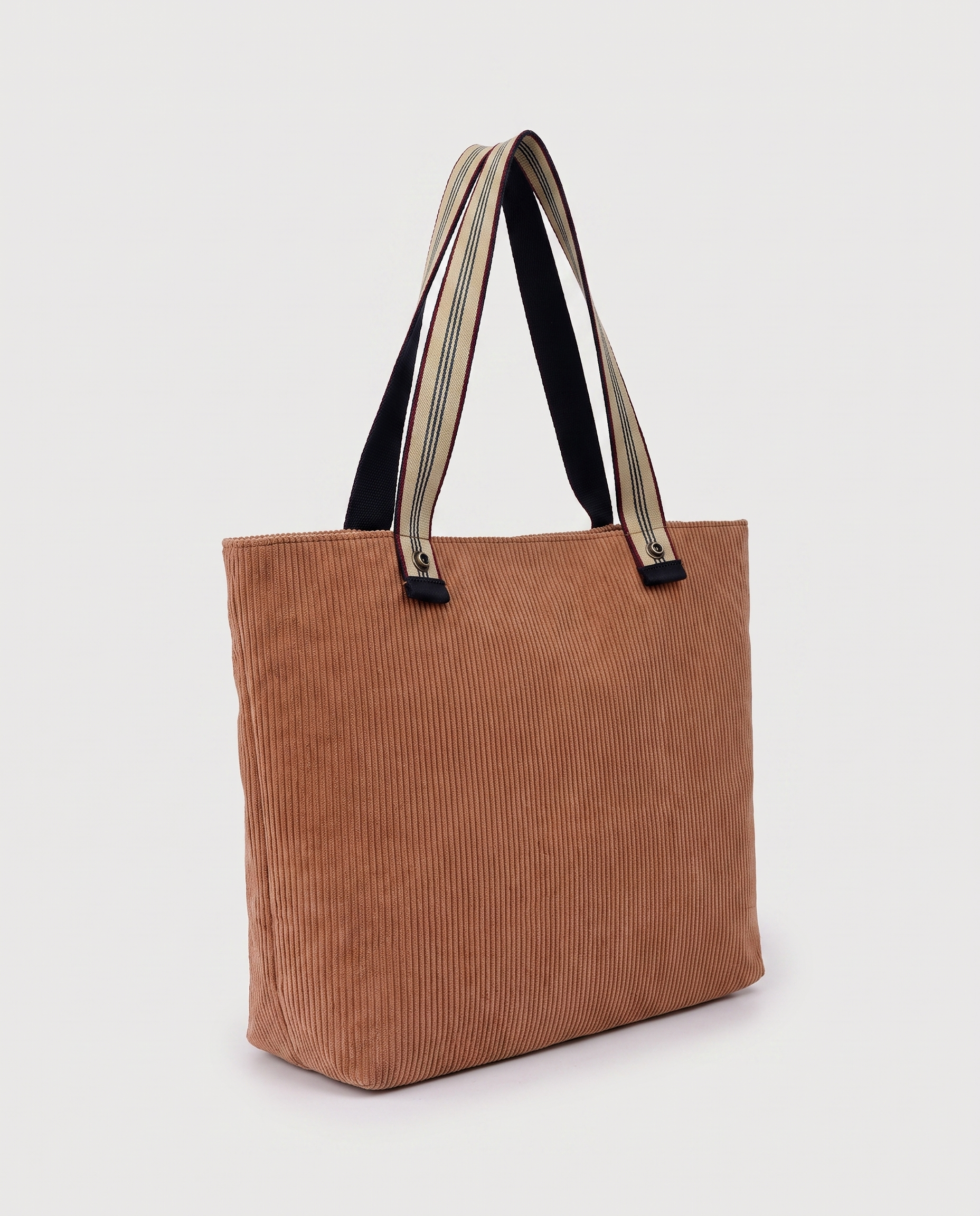 Corduroy Tote Bag in khaki — three-quarter view, RABUKO