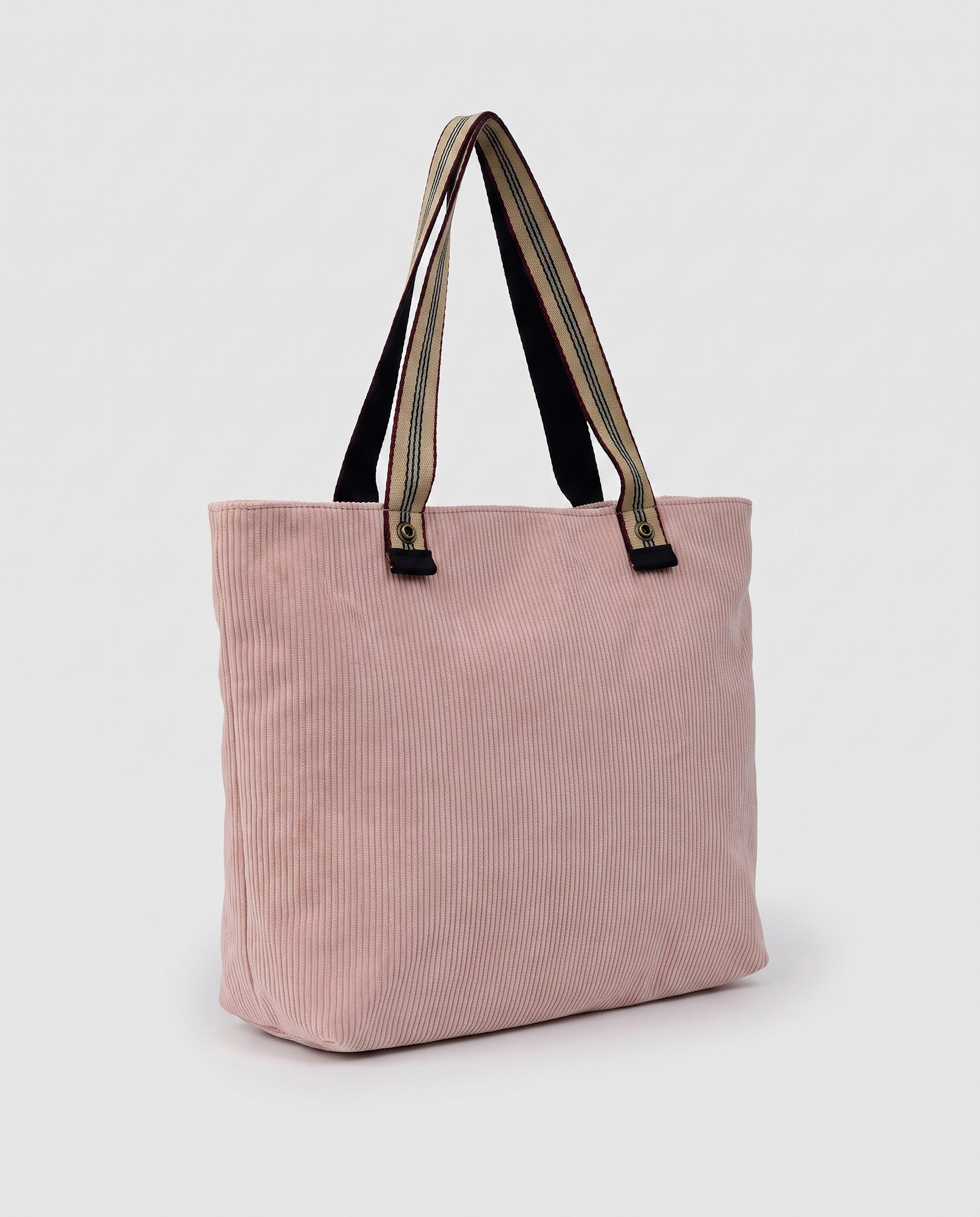 Corduroy Tote Bag in pink — three-quarter view, RABUKO