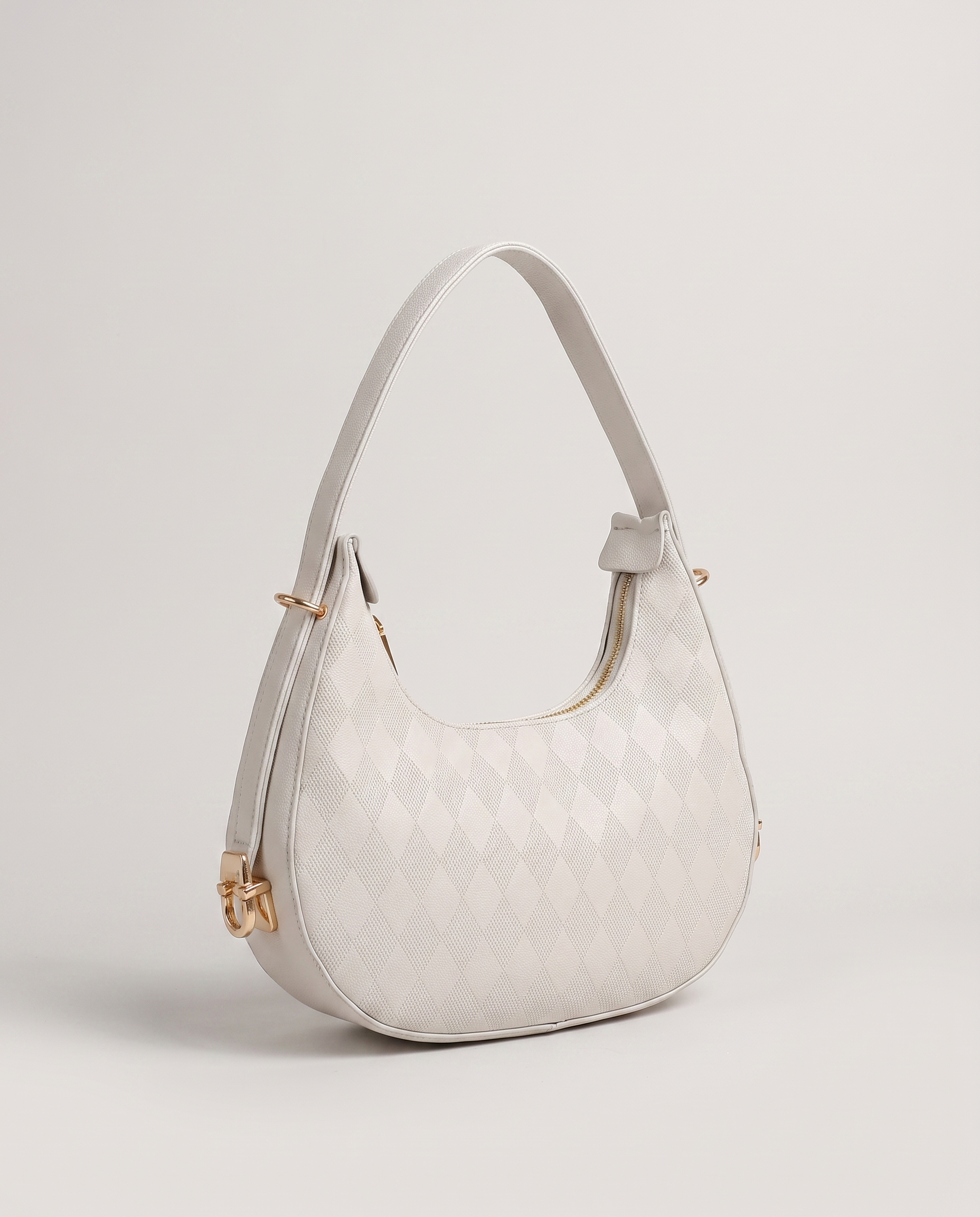 Stitched Flap Bag in white — three-quarter view, RABUKO