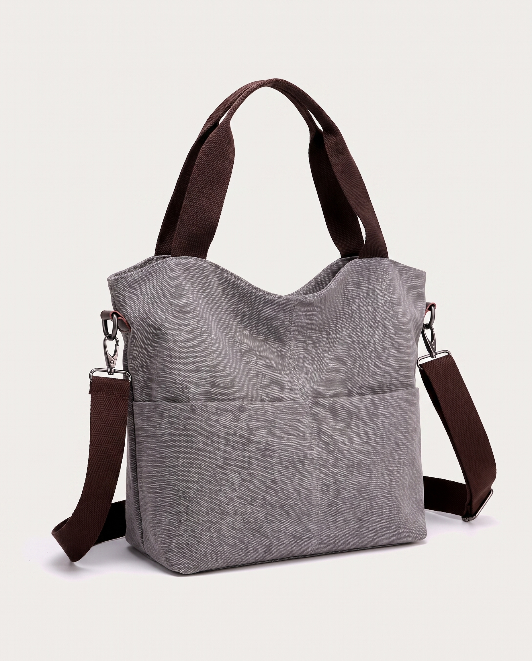 Canvas Shopper Bag in grey — three-quarter view, RABUKO