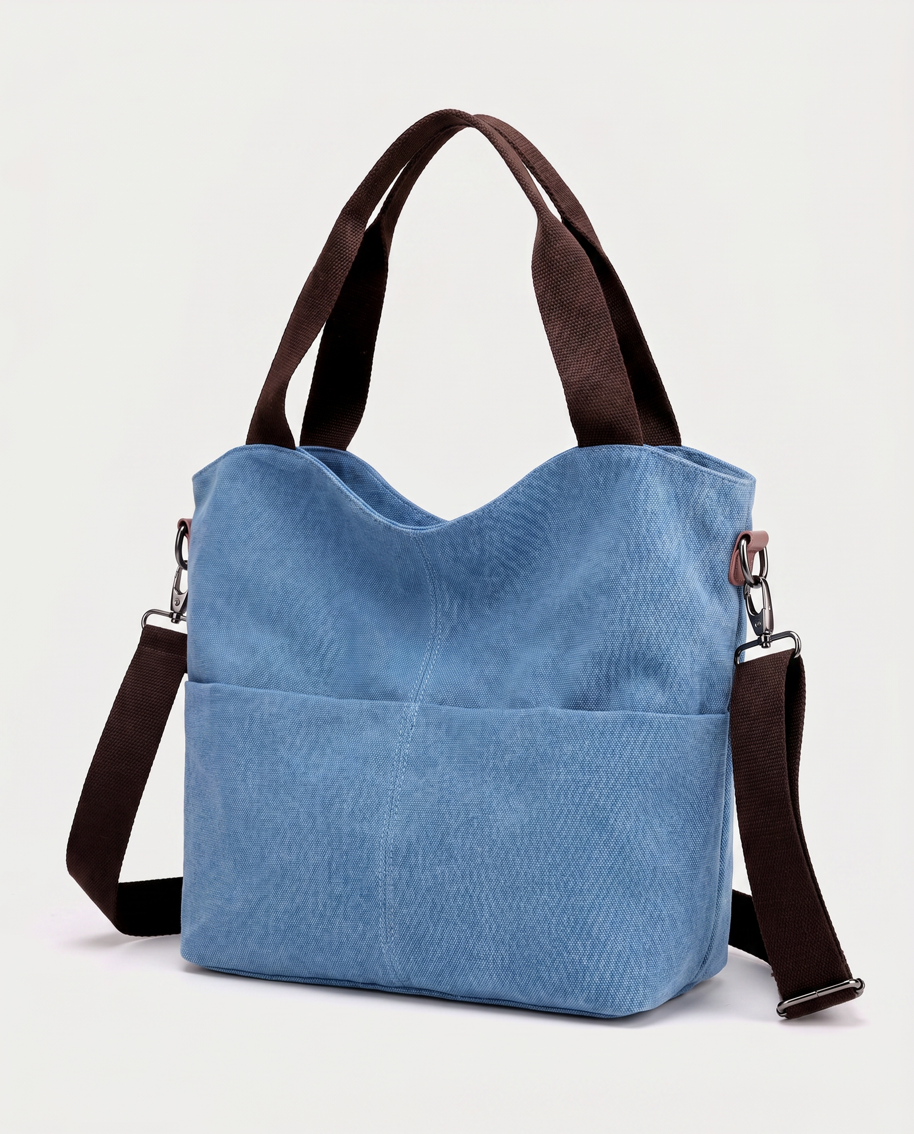 Canvas Shopper Bag in blue — three-quarter view, RABUKO
