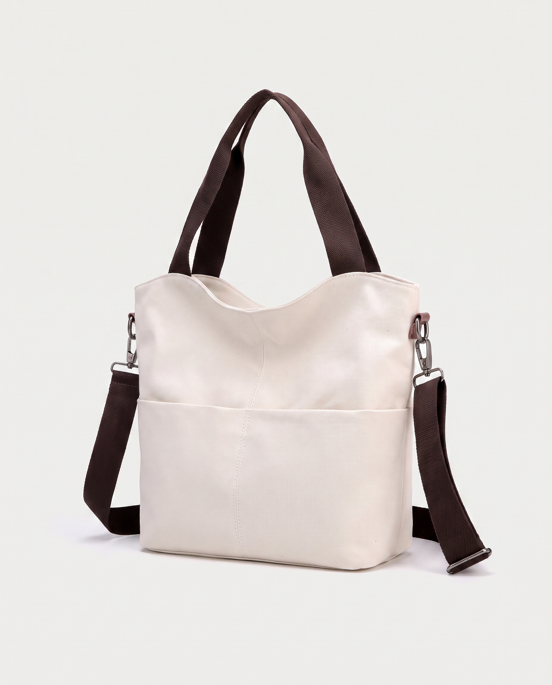 Canvas Shopper Bag in white — three-quarter view, RABUKO