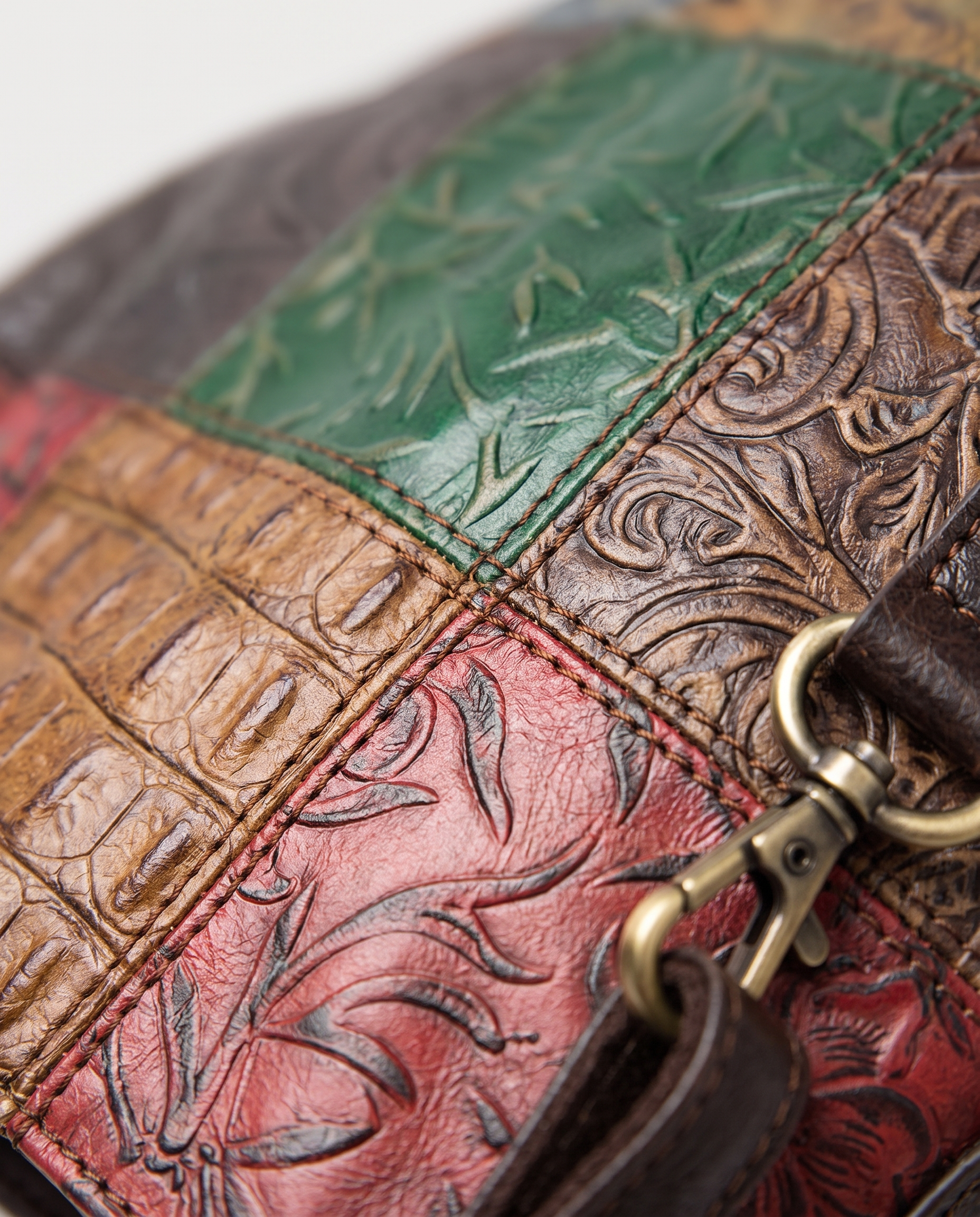 Embossed Leather Tote Bag — leather grain detail, RABUKO