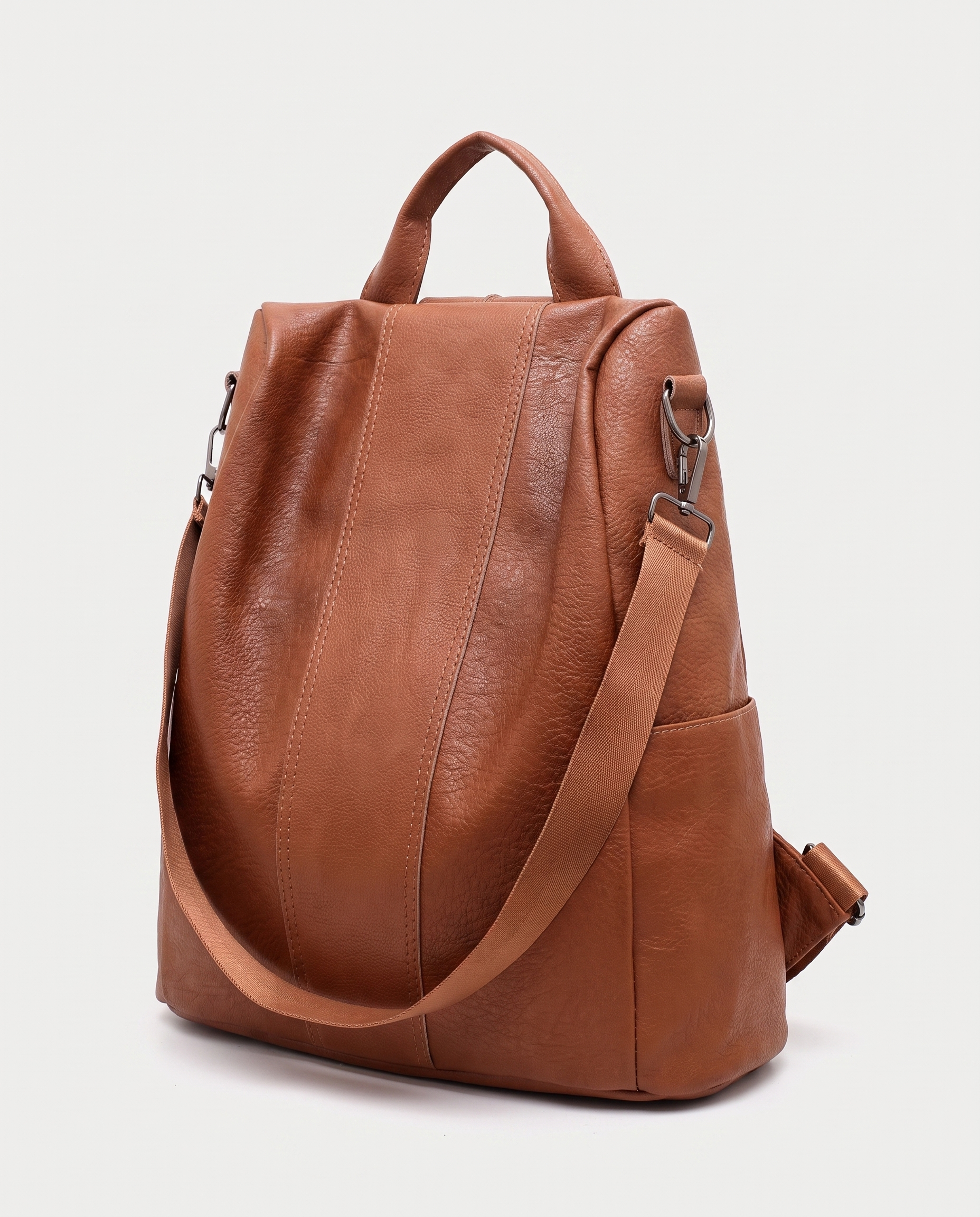 Minimalist City Backpack in brown — three-quarter view, RABUKO