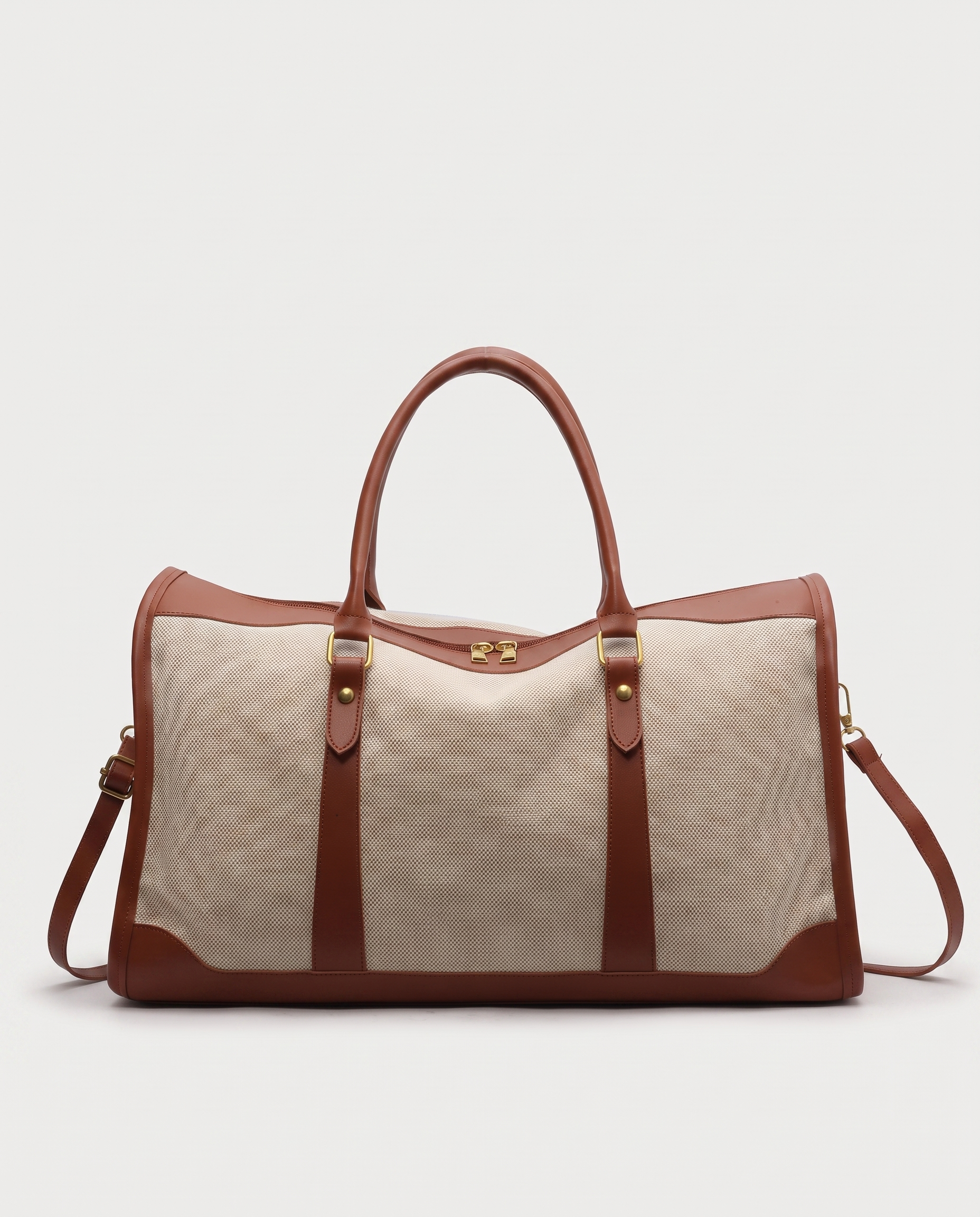Weekender Travel Tote in brown — front view, RABUKO