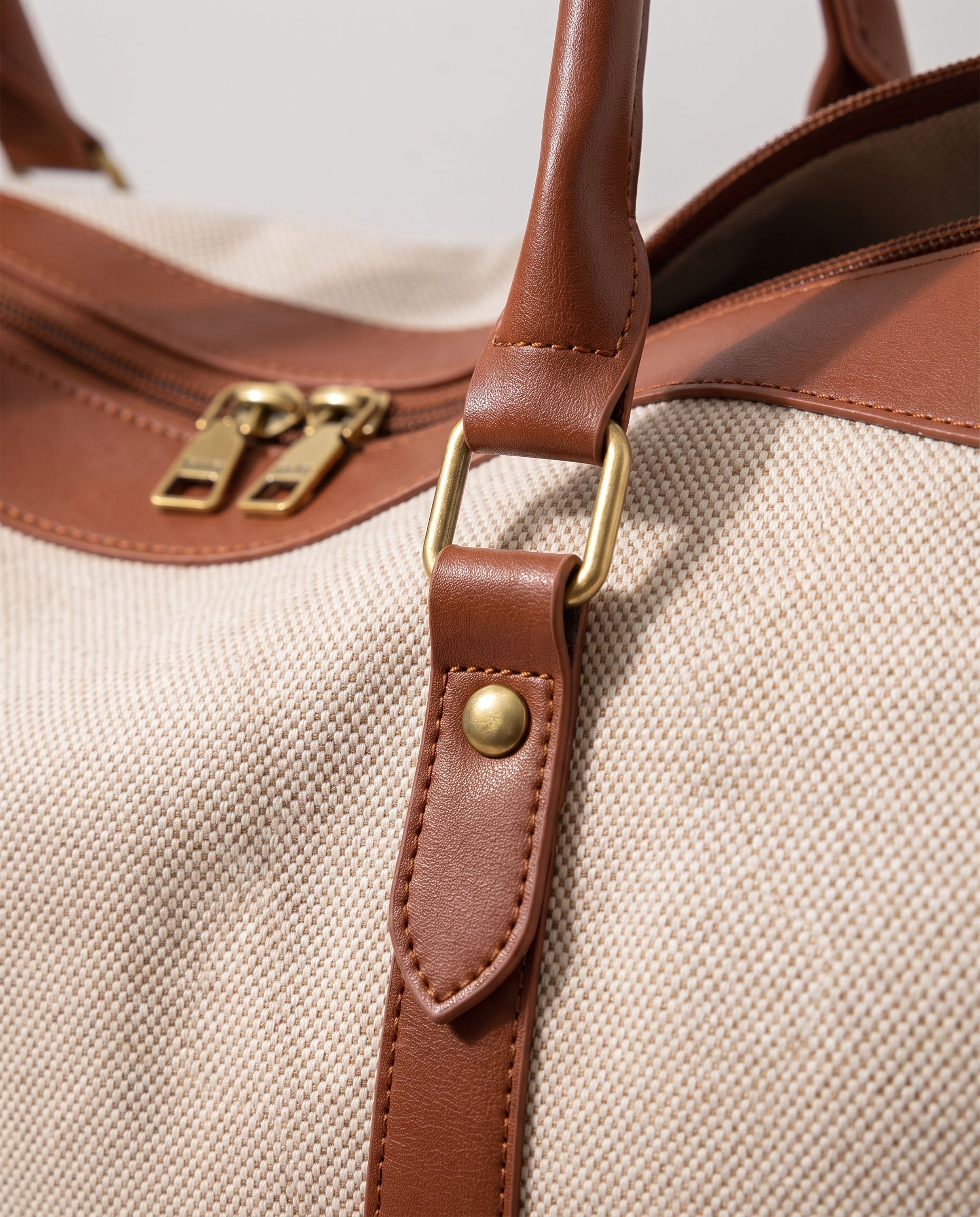 Weekender Travel Tote in brown — texture detail, RABUKO