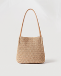 Mini Handwoven Straw Tote in dark beige — front view, RABUKO