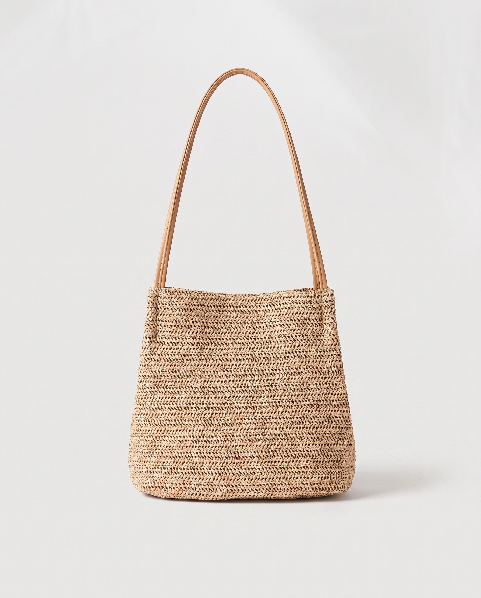 Mini Handwoven Straw Tote in dark beige — front view, RABUKO