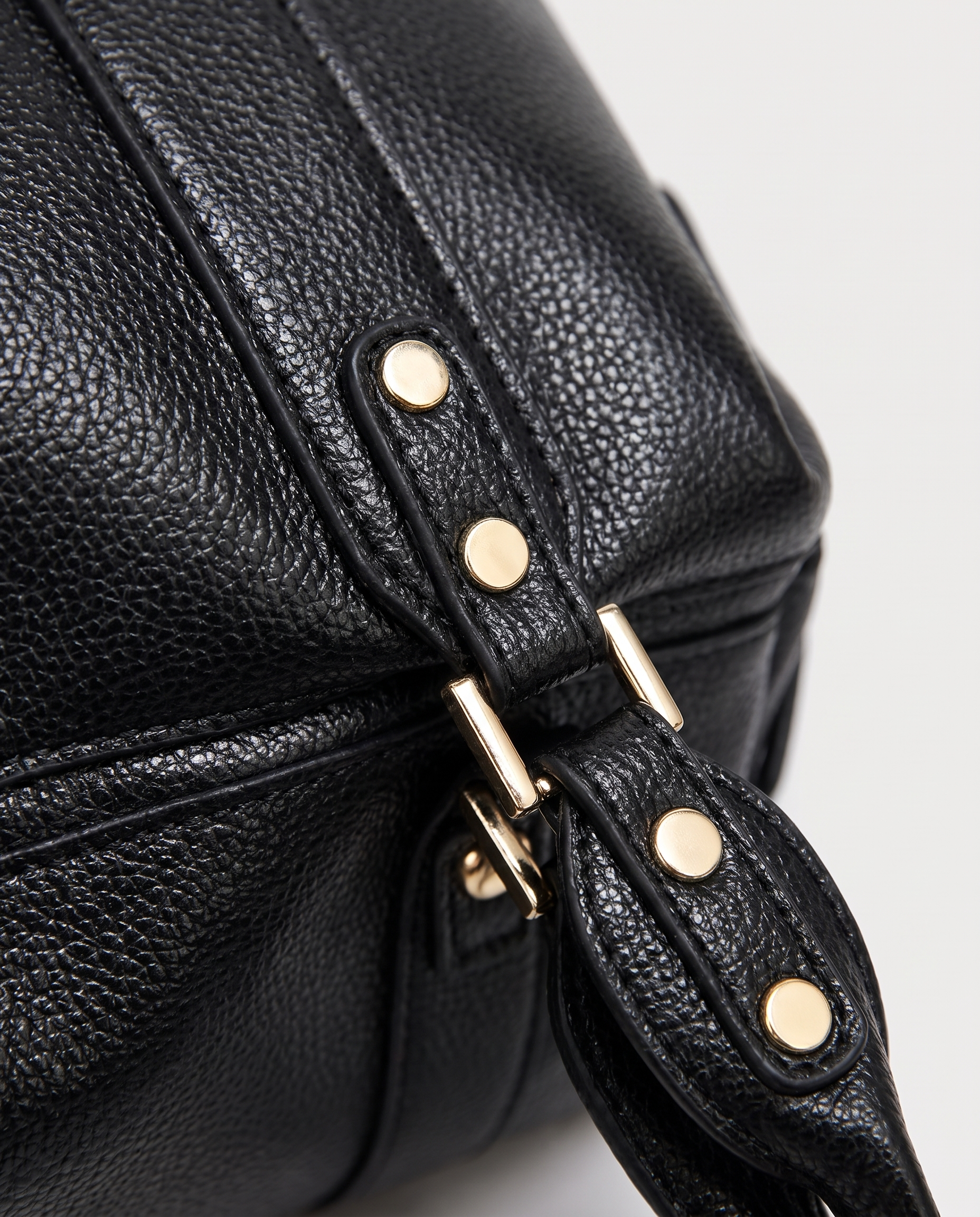 Lychee-Texture Shoulder Bag in black — leather grain detail, RABUKO