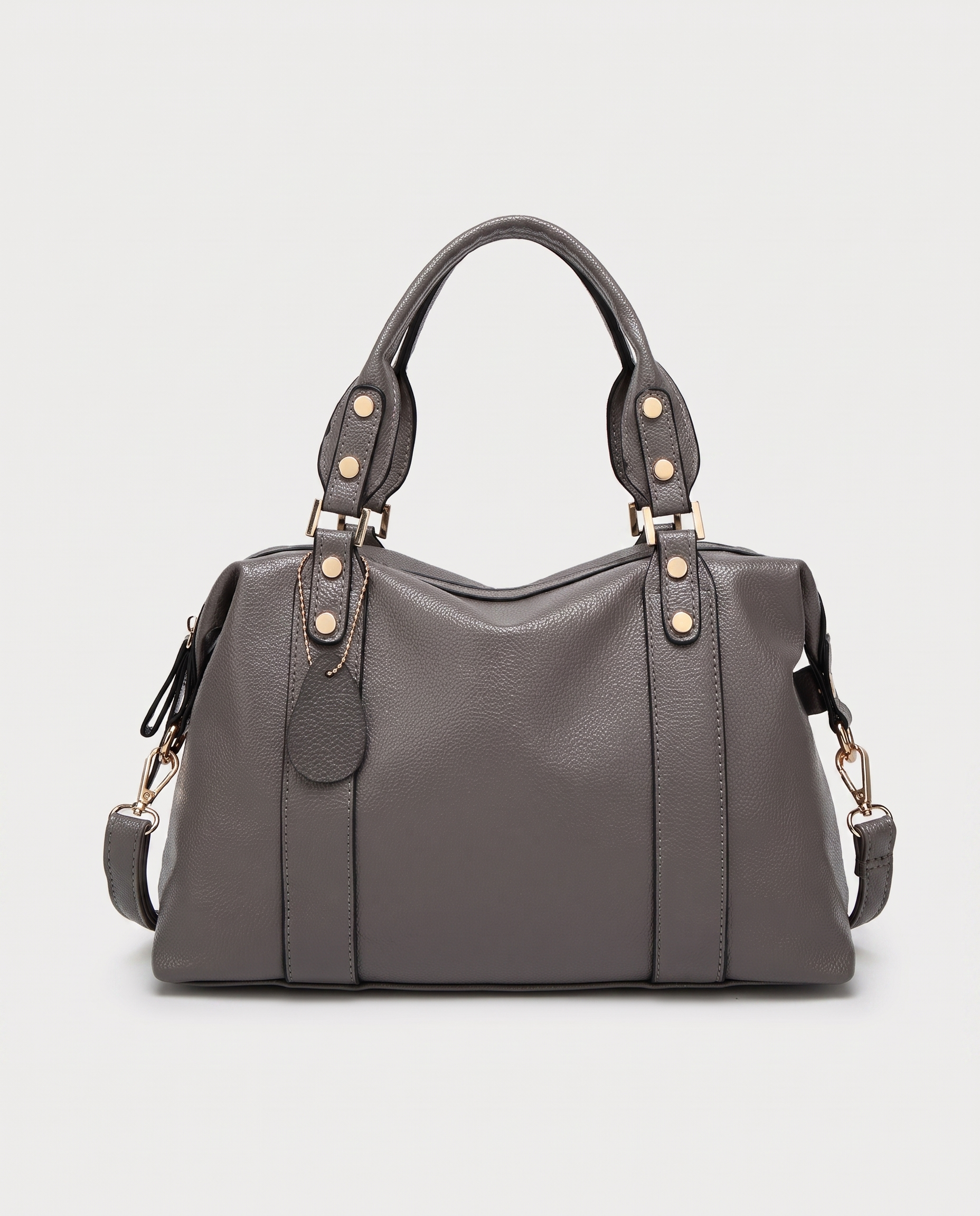 Lychee-Texture Shoulder Bag in grey — front view, RABUKO