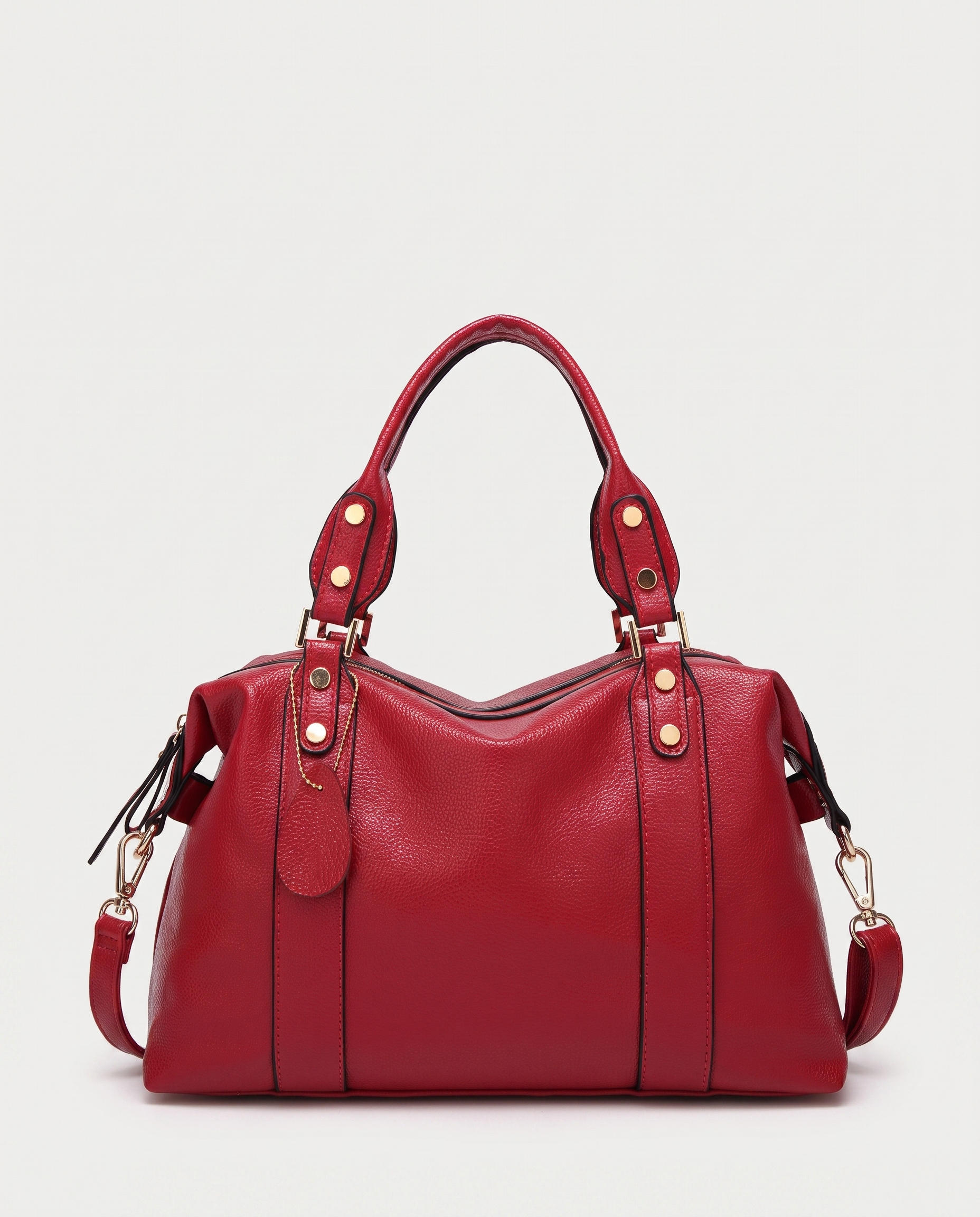 Lychee-Texture Shoulder Bag in wine red — front view, RABUKO