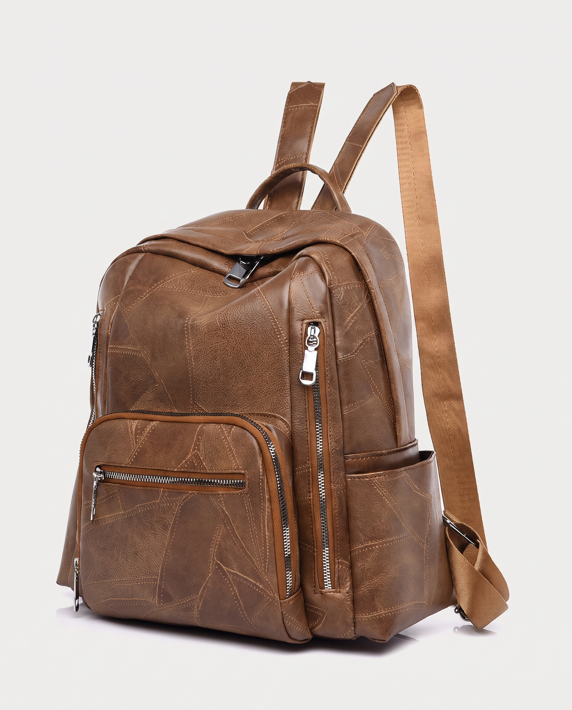 Retro Shoulder Bag in brown — three-quarter view, RABUKO