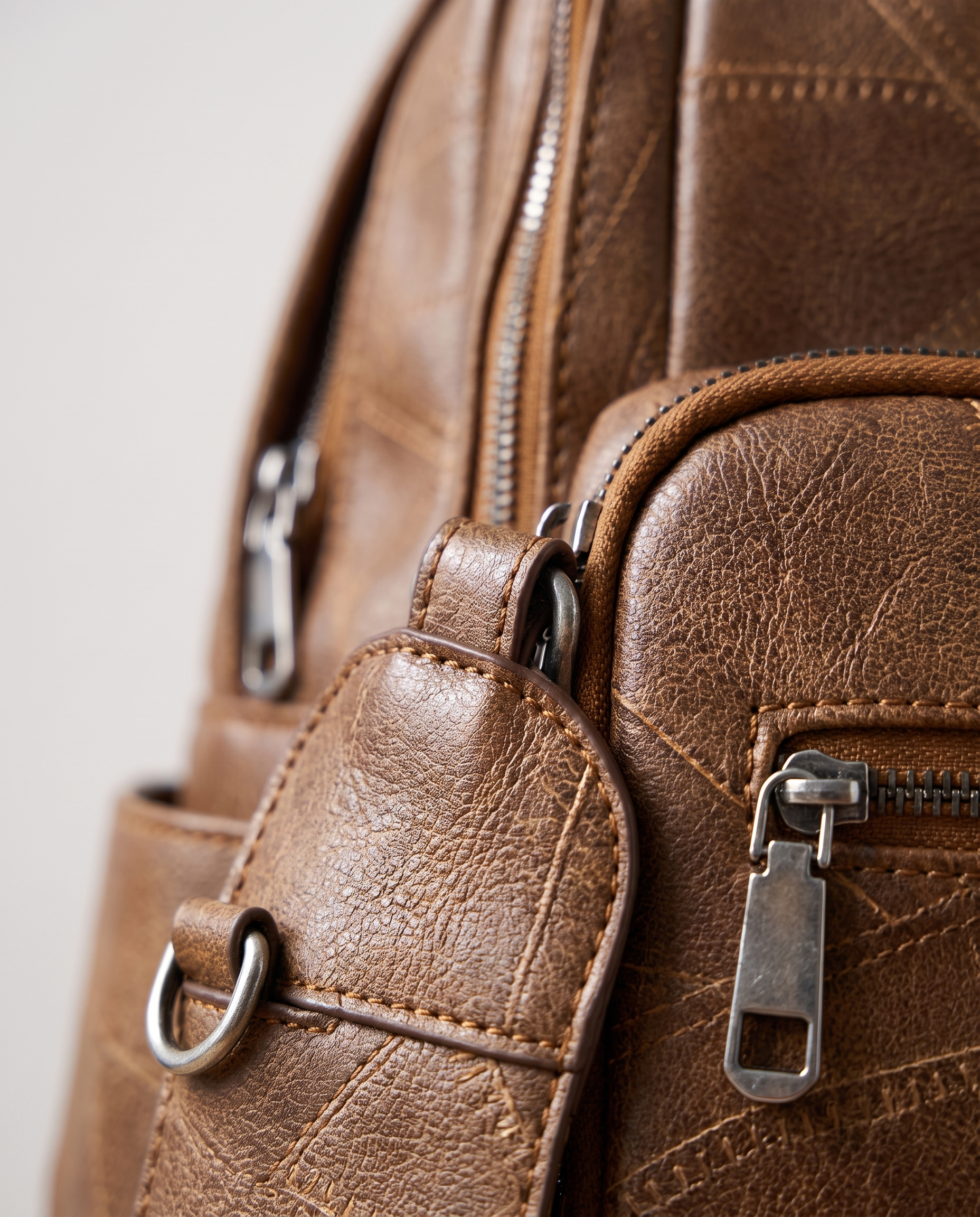 Retro Shoulder Bag in brown — texture detail, RABUKO