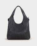 Striped Leather Messenger Bag in black — front view, RABUKO
