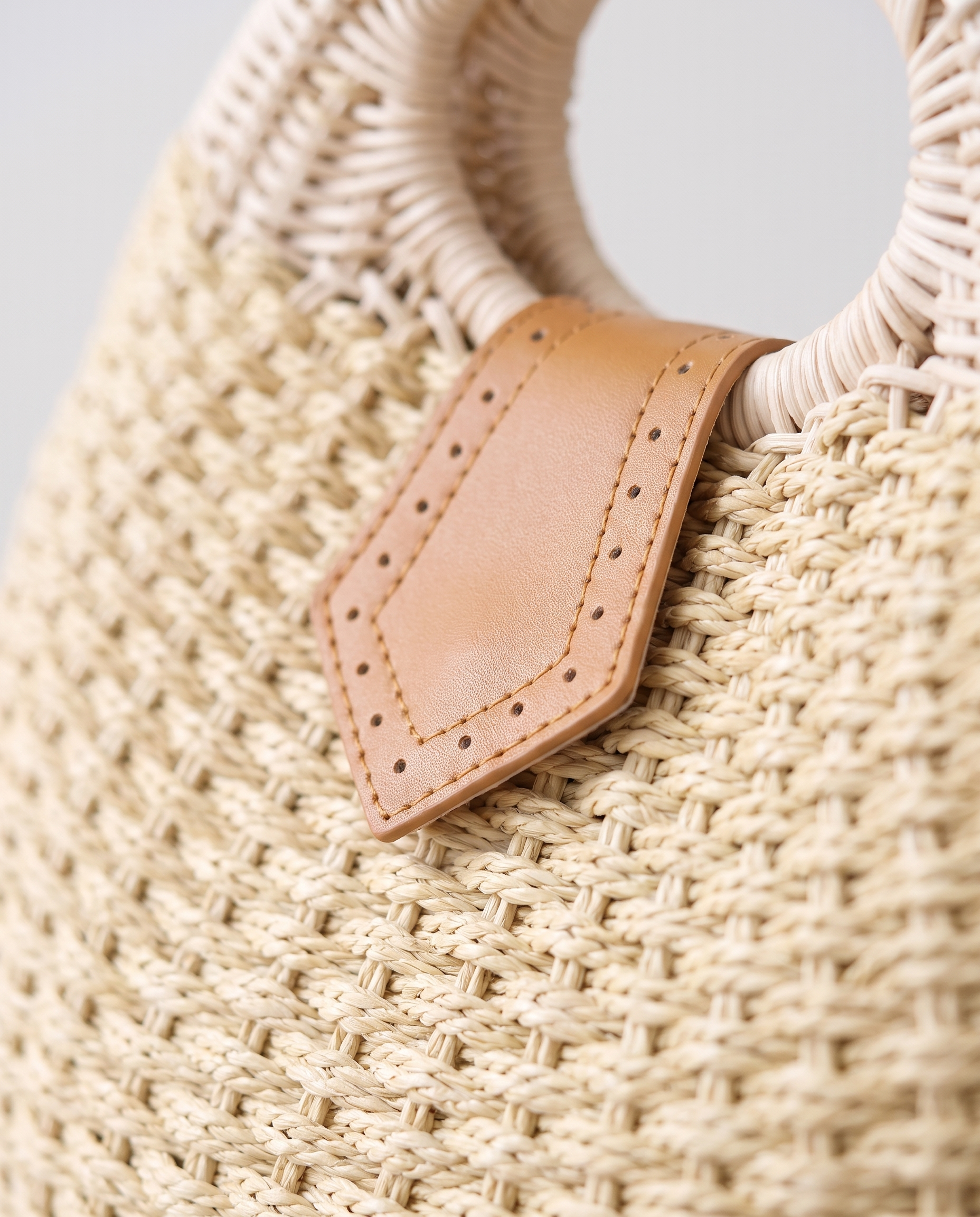 Rattan bag in beige — texture detail, RABUKO