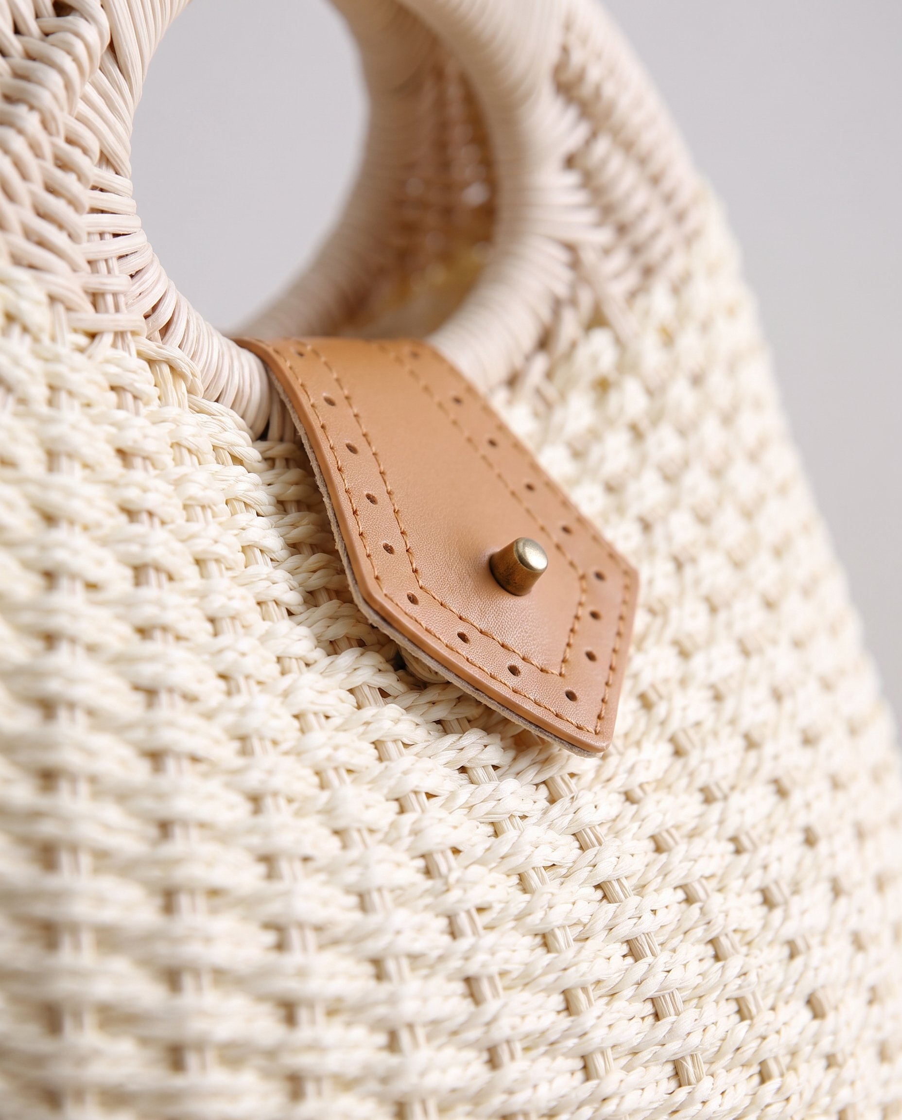 Rattan bag in white — texture detail, RABUKO